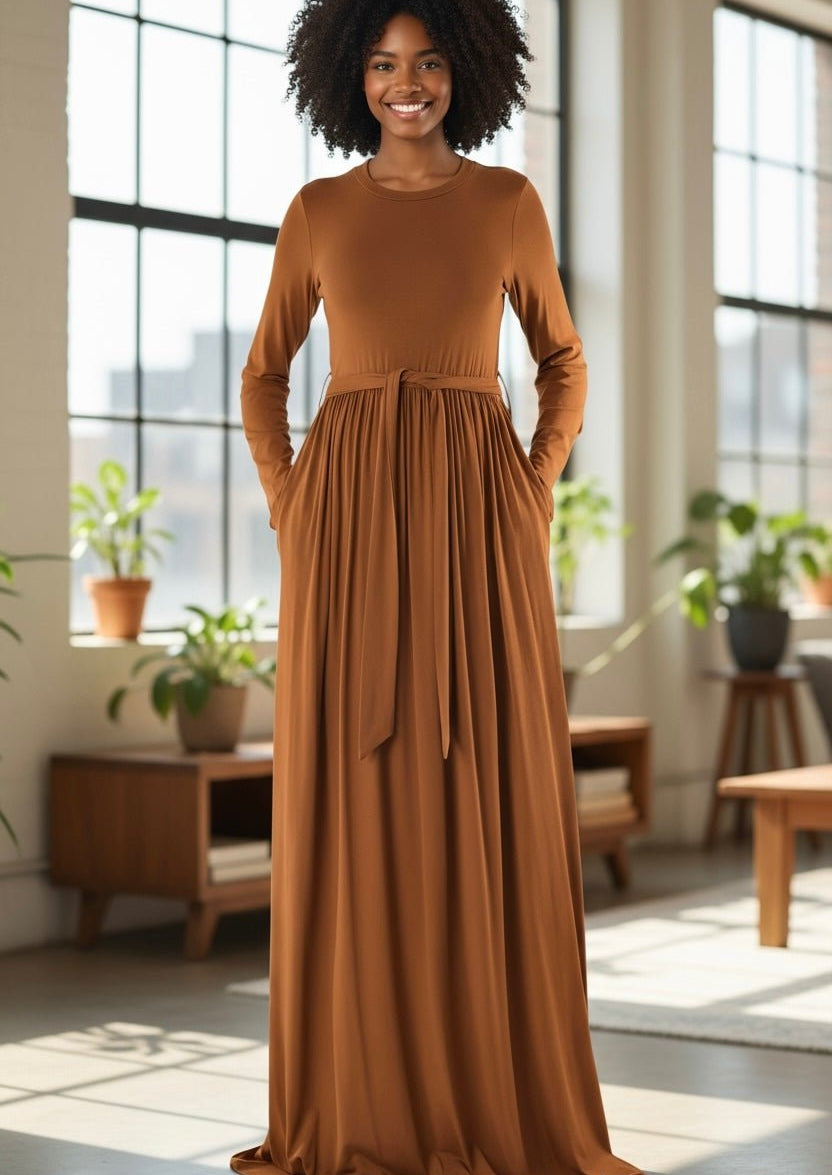 Brown Cotton Candy Jersey Maxi Dress Kabayare