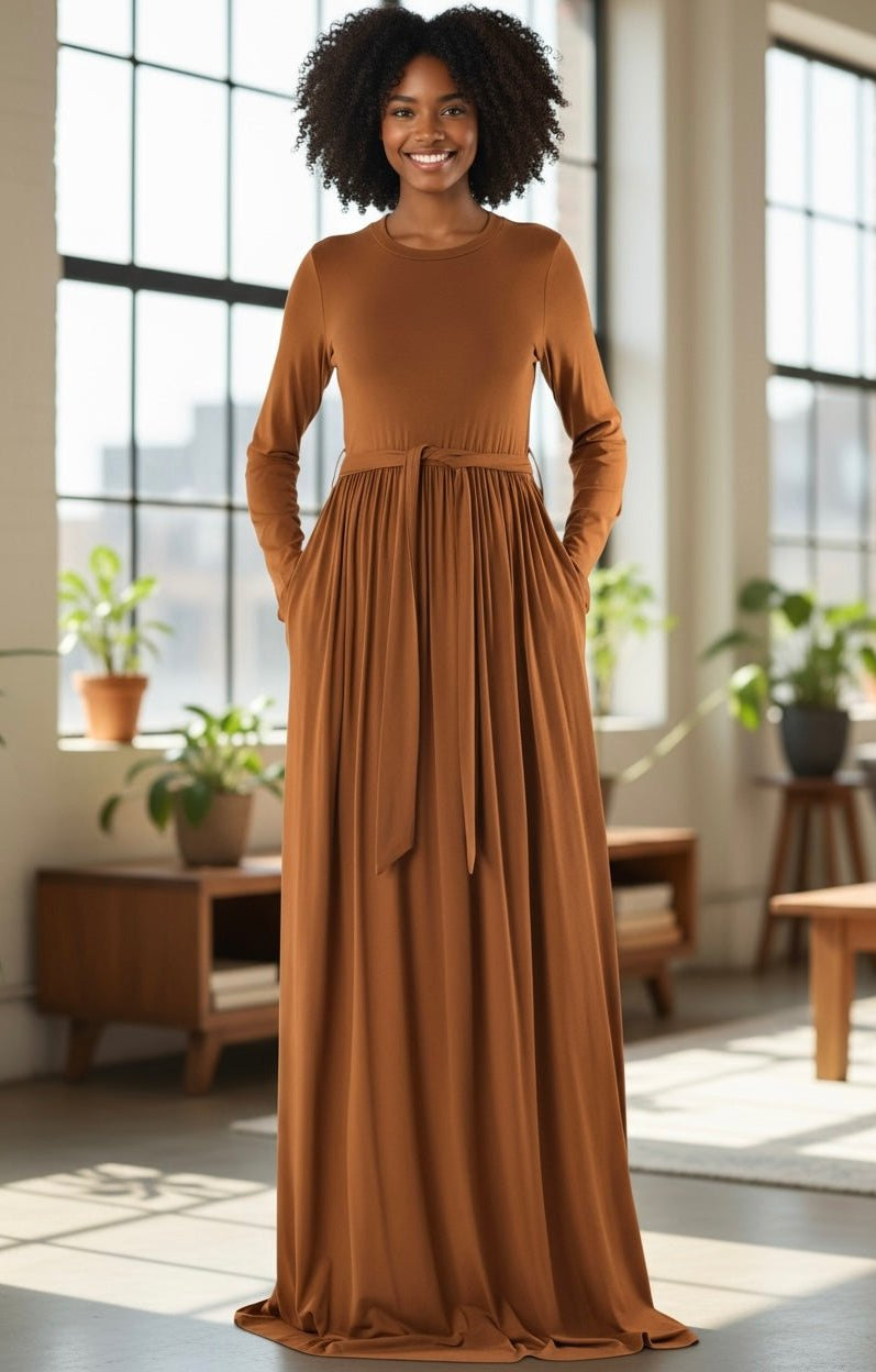Brown Cotton Candy Jersey Maxi Dress Kabayare