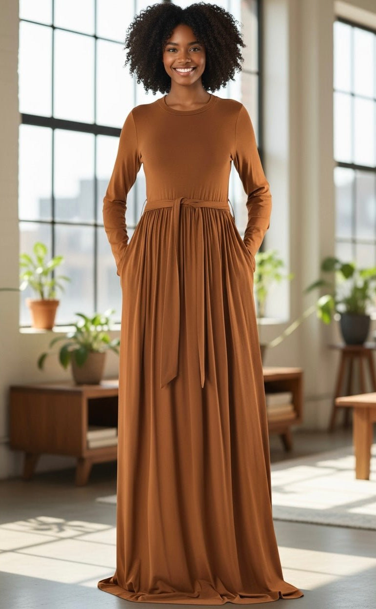 Brown Cotton Candy Jersey Maxi Dress Kabayare