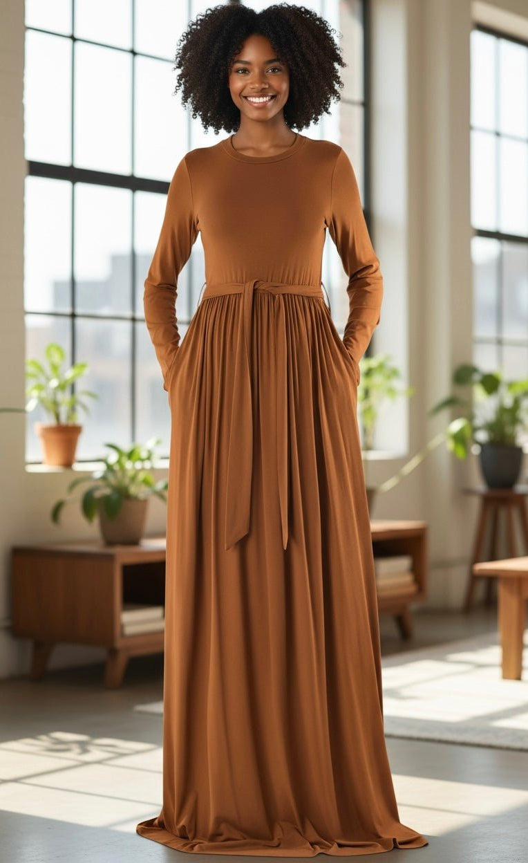 Brown Cotton Candy Jersey Maxi Dress Kabayare