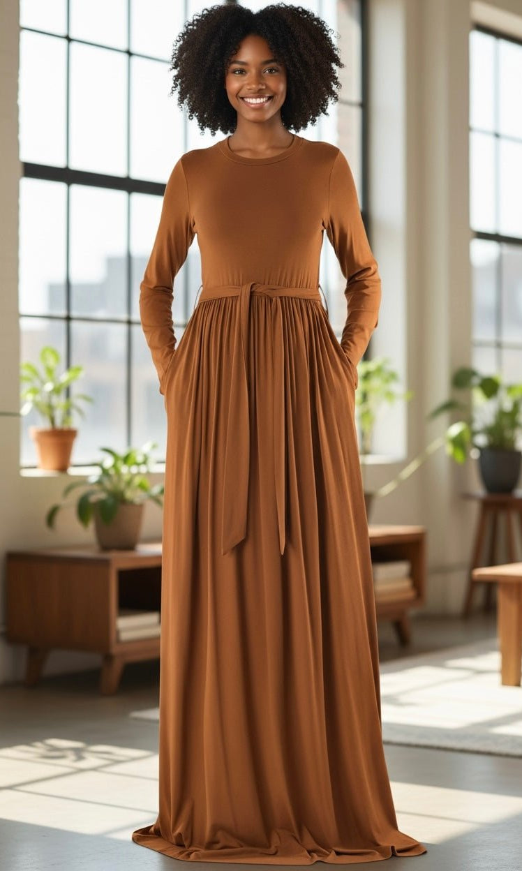Brown Cotton Candy Jersey Maxi  Dress Kabayare