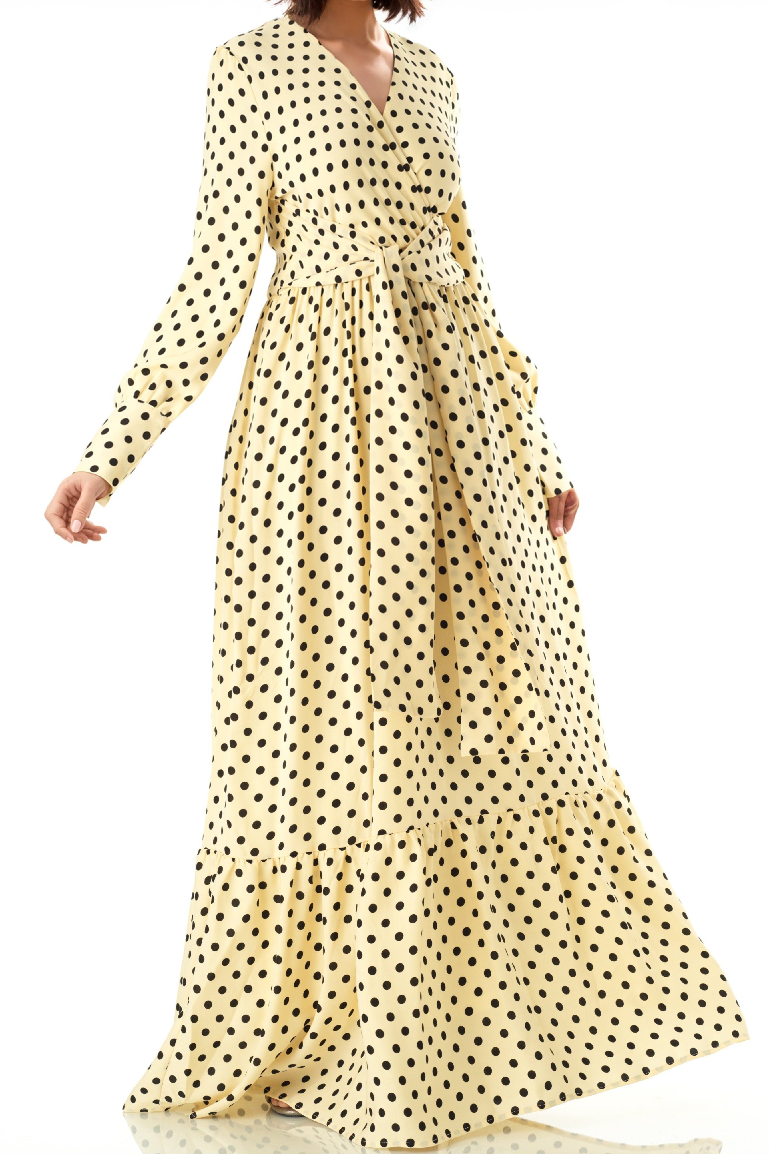 Buttercream Polka dot Long sleeve Maxi dress Kabayare