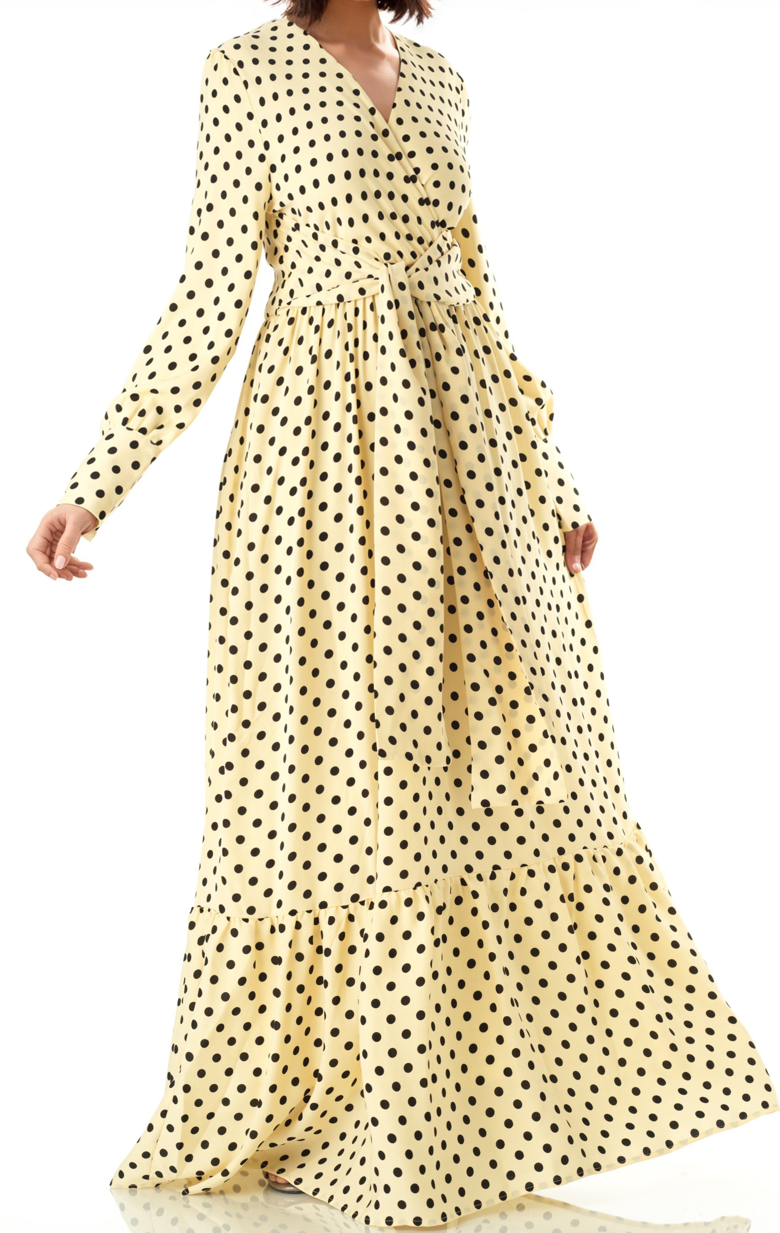 Buttercream Polka dot Long sleeve Maxi dress Kabayare