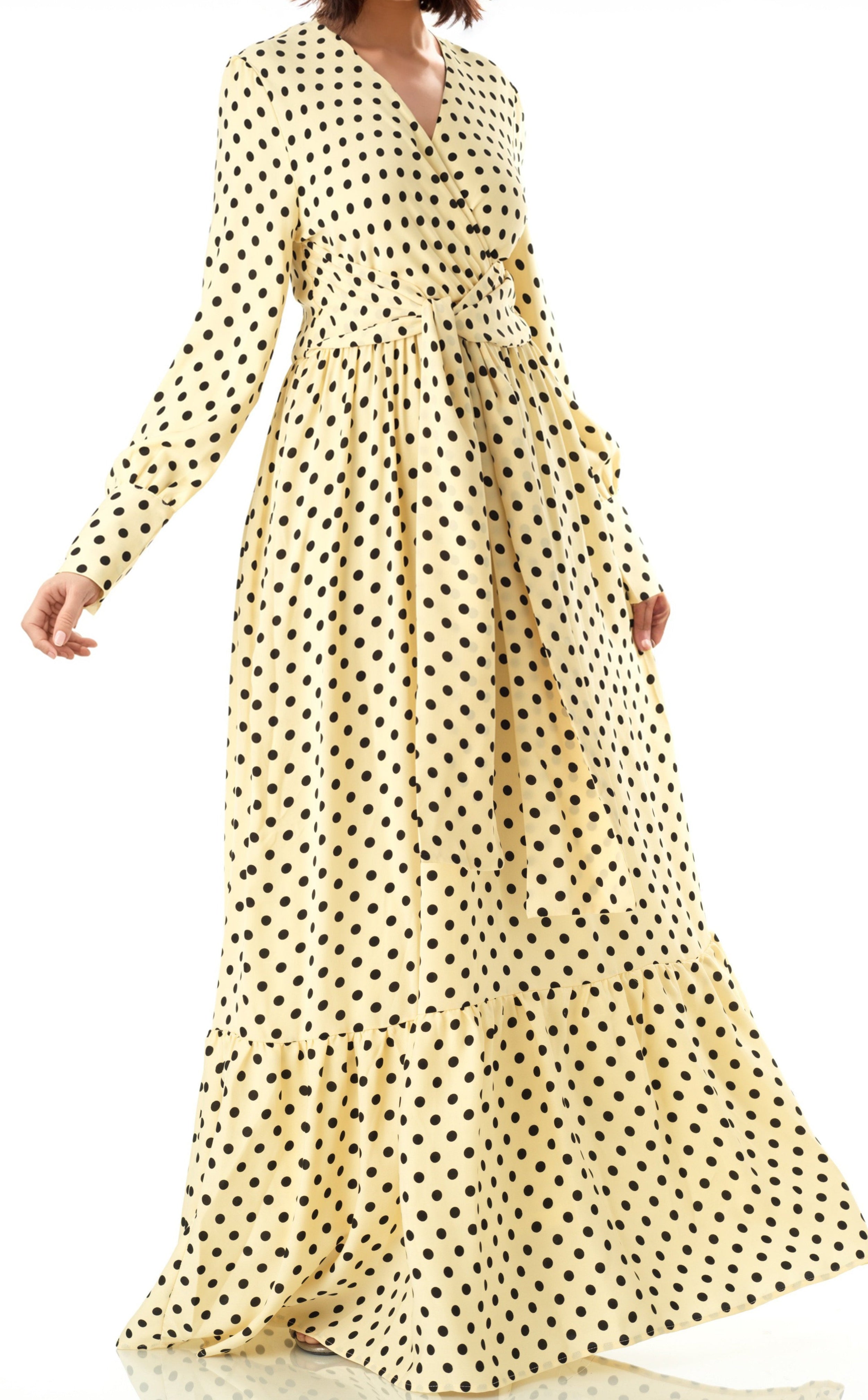 Buttercream Polka dot Long sleeve Maxi dress Kabayare