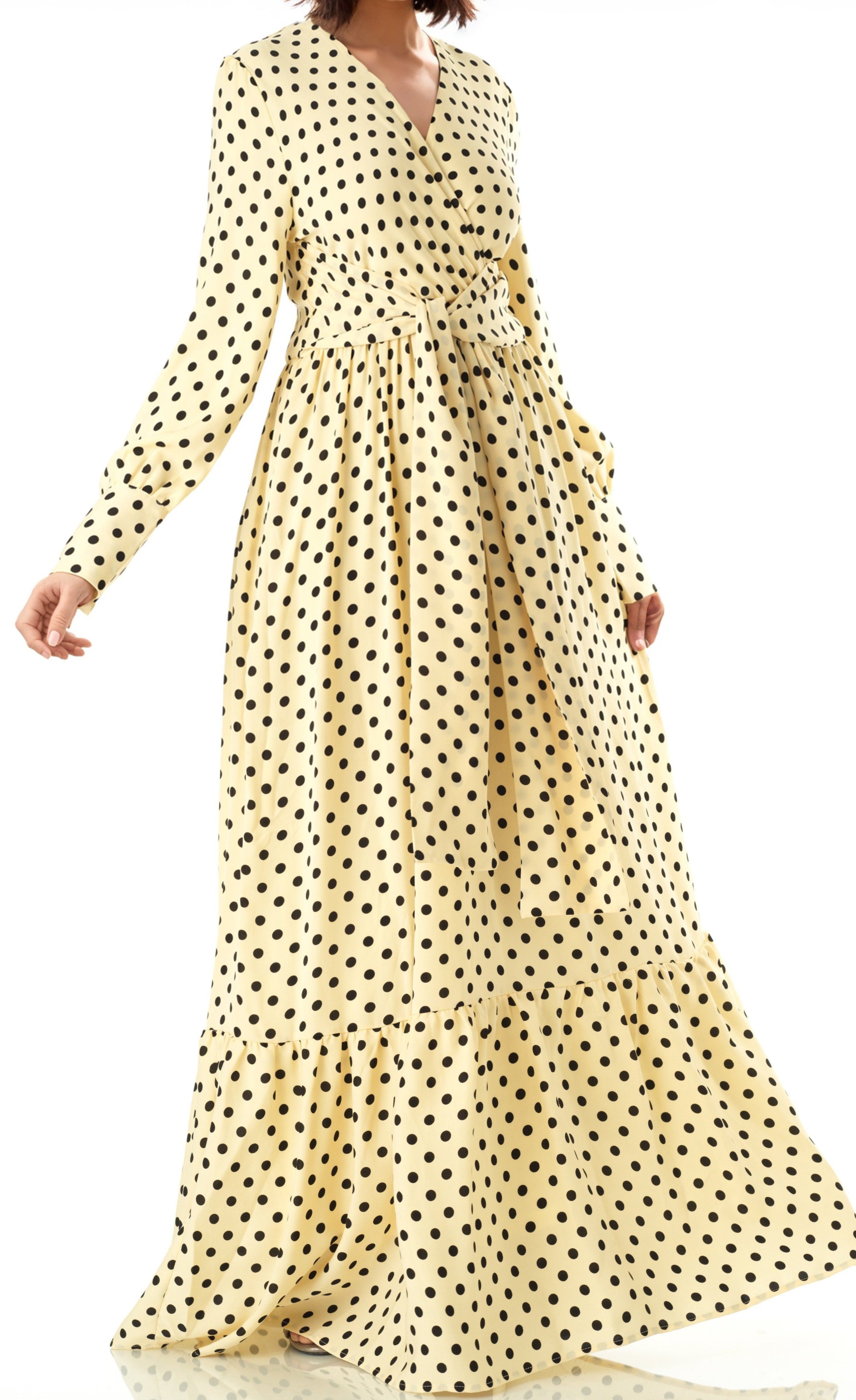 Buttercream Polka dot Long sleeve Maxi dress Kabayare