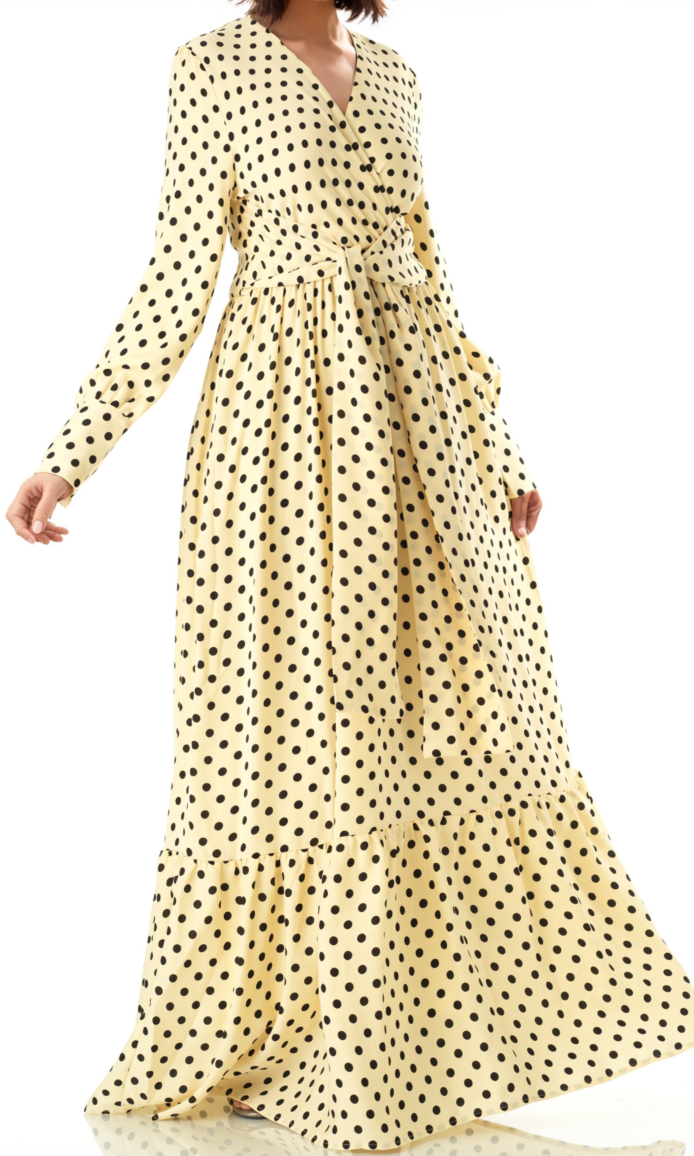 Buttercream Polka dot Long sleeve Maxi dress Kabayare