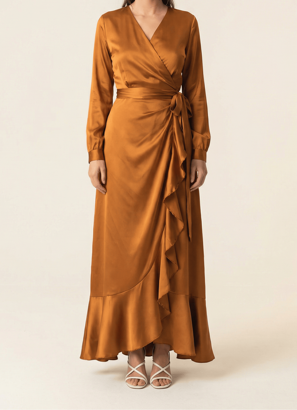 Caramel Wrapped Up In satin dress Kabayare
