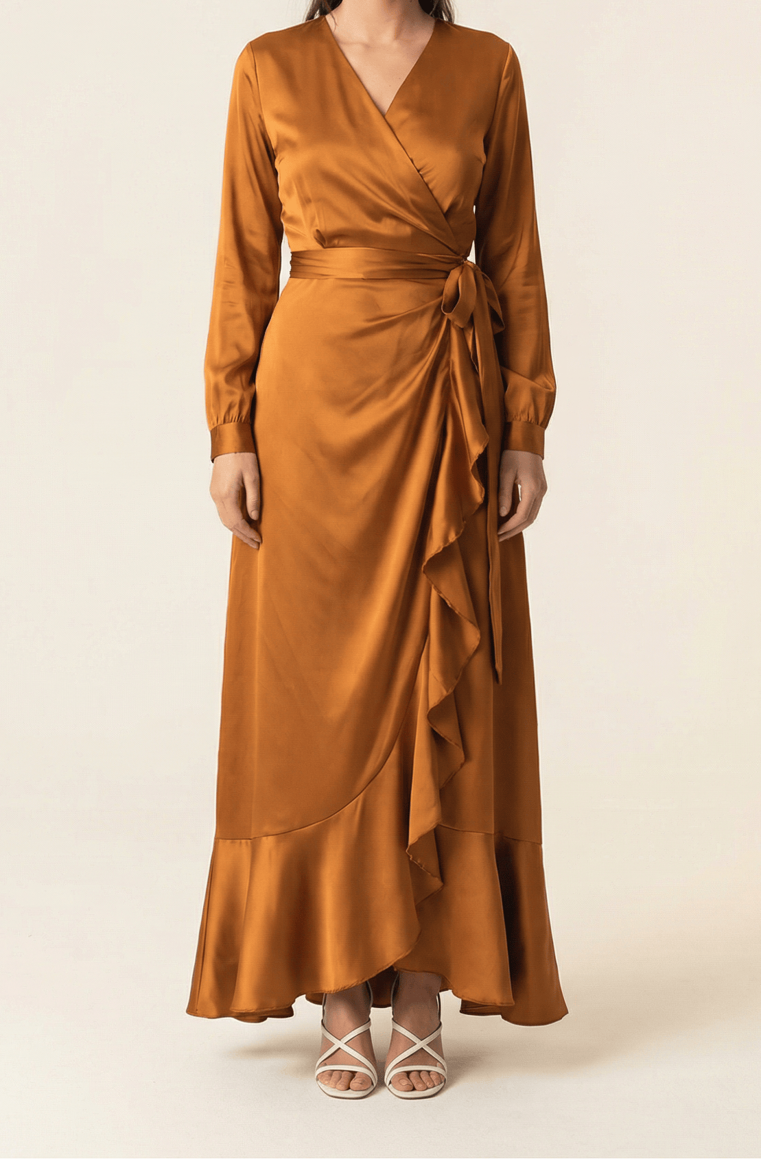 Caramel Wrapped Up In satin dress Kabayare