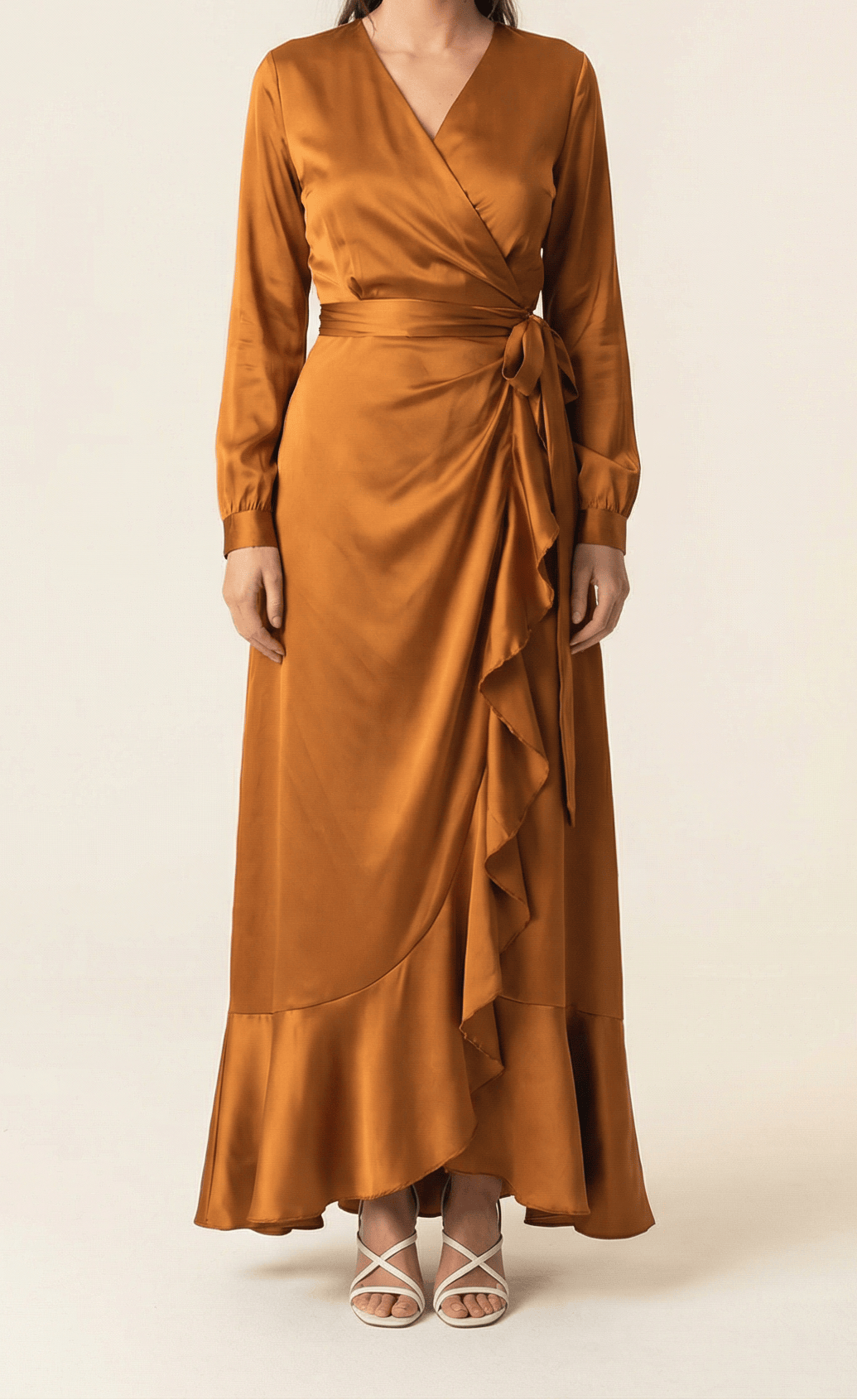 Caramel Wrapped Up In satin dress Kabayare