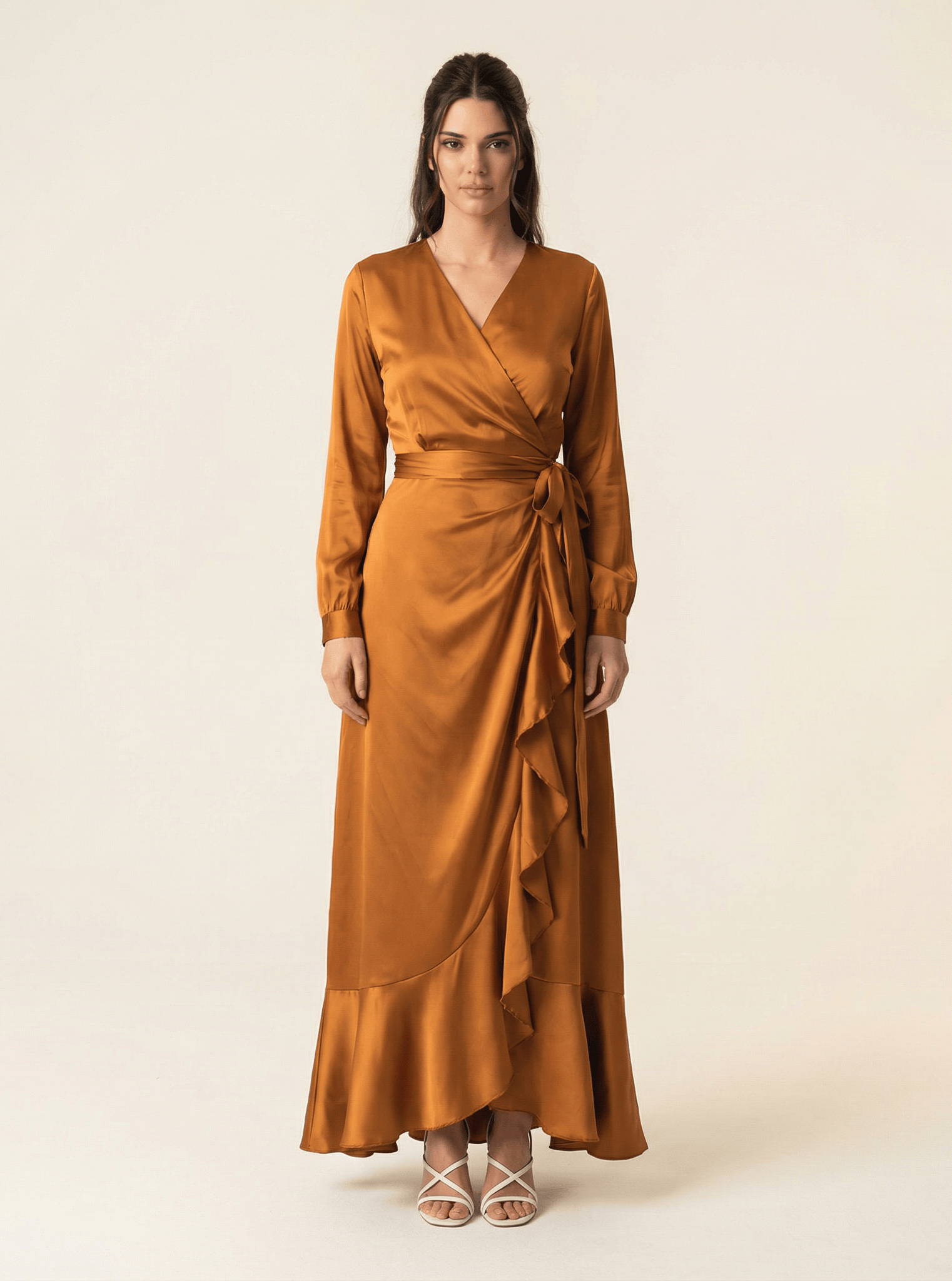 Caramel Wrapped Up In satin dress Kabayare
