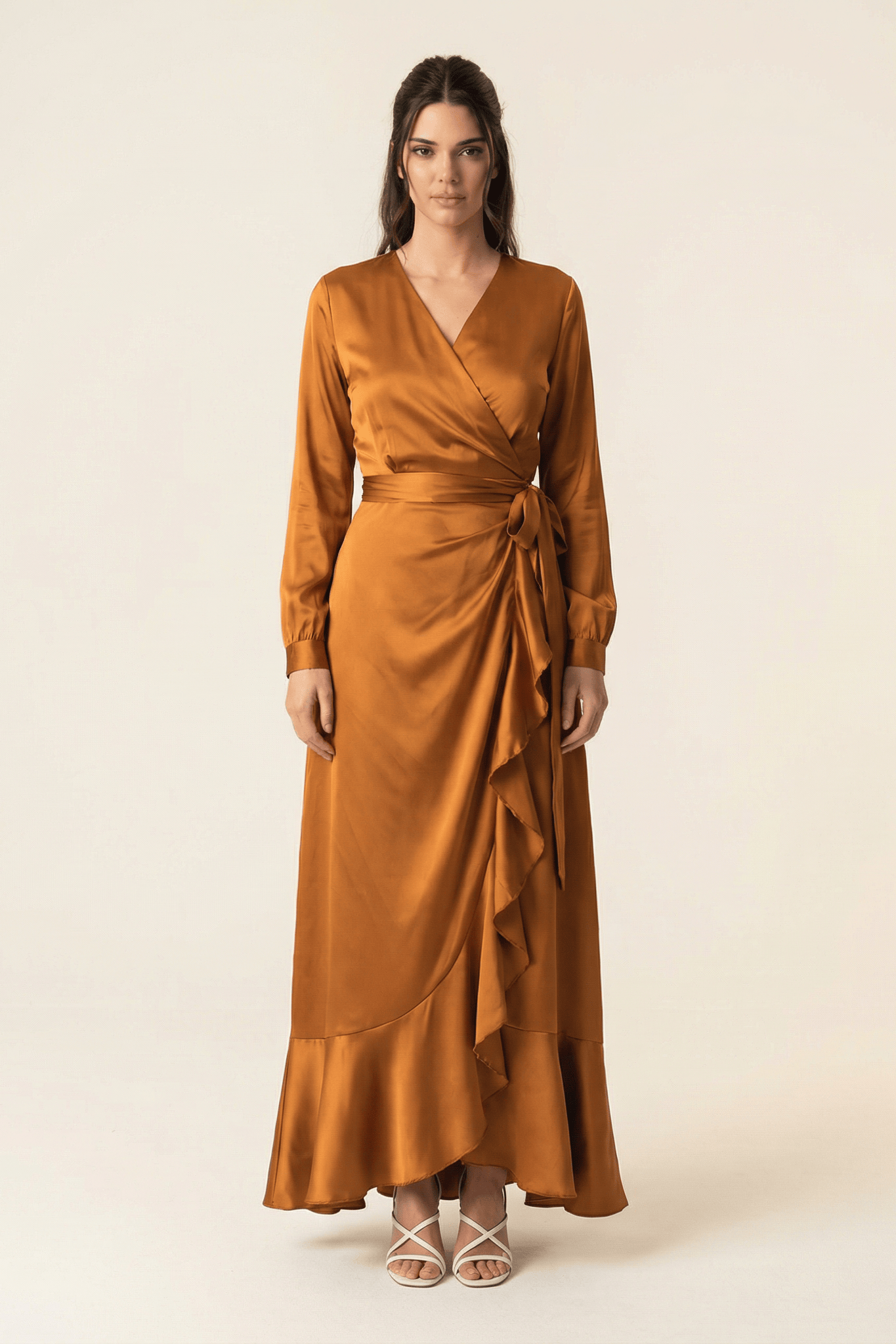 Caramel Wrapped Up In satin dress Kabayare