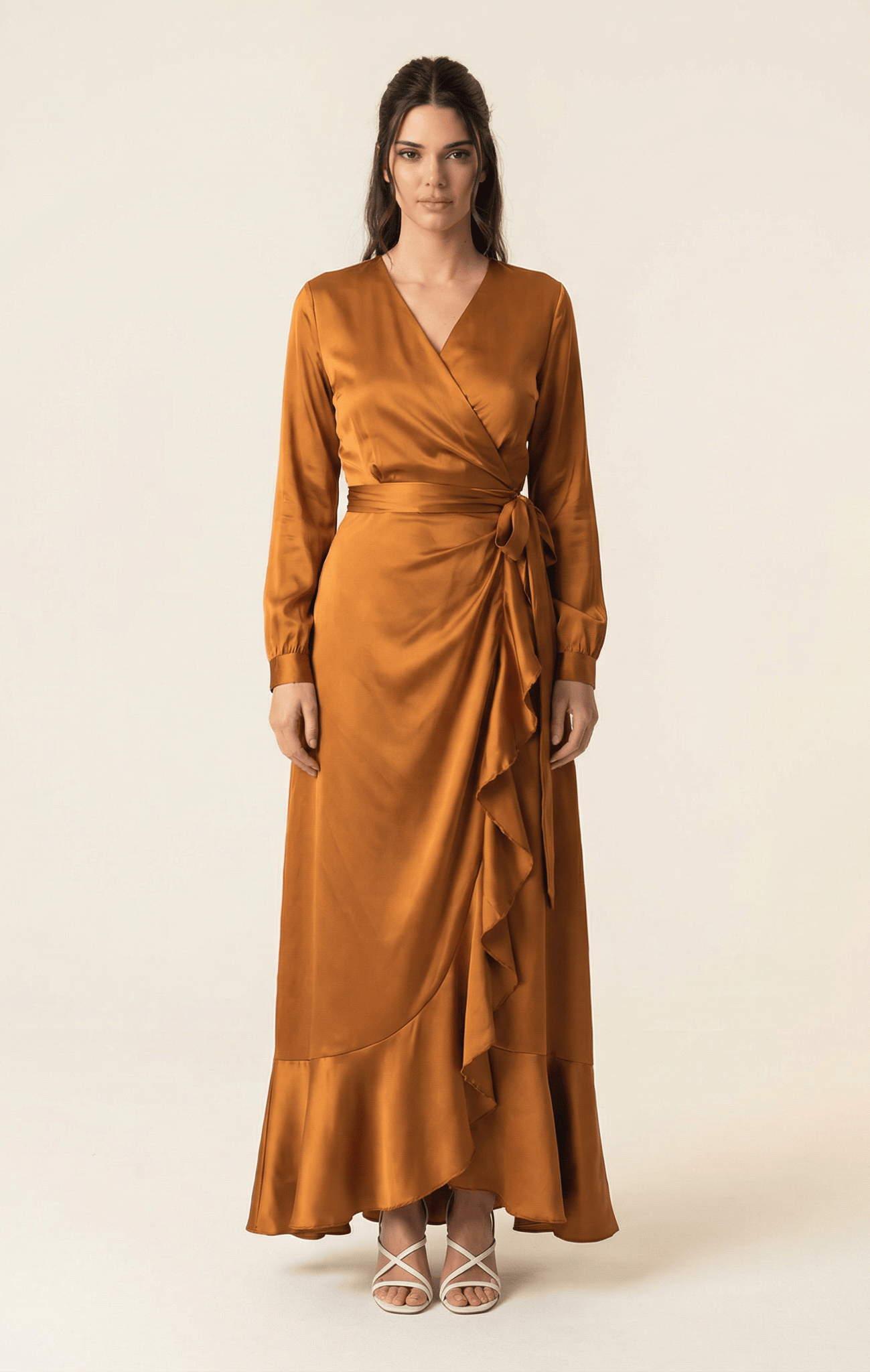 Caramel Wrapped Up In satin dress Kabayare