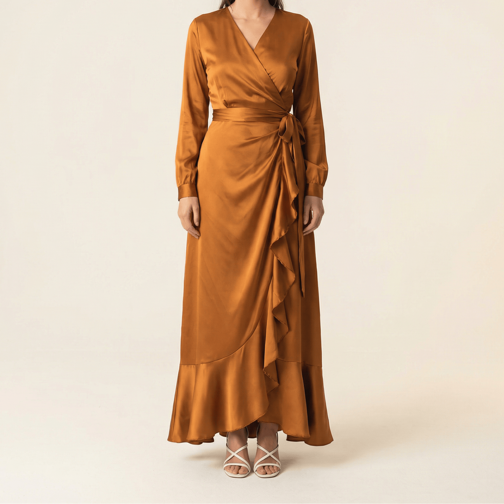 Caramel Wrapped Up In satin dress Kabayare
