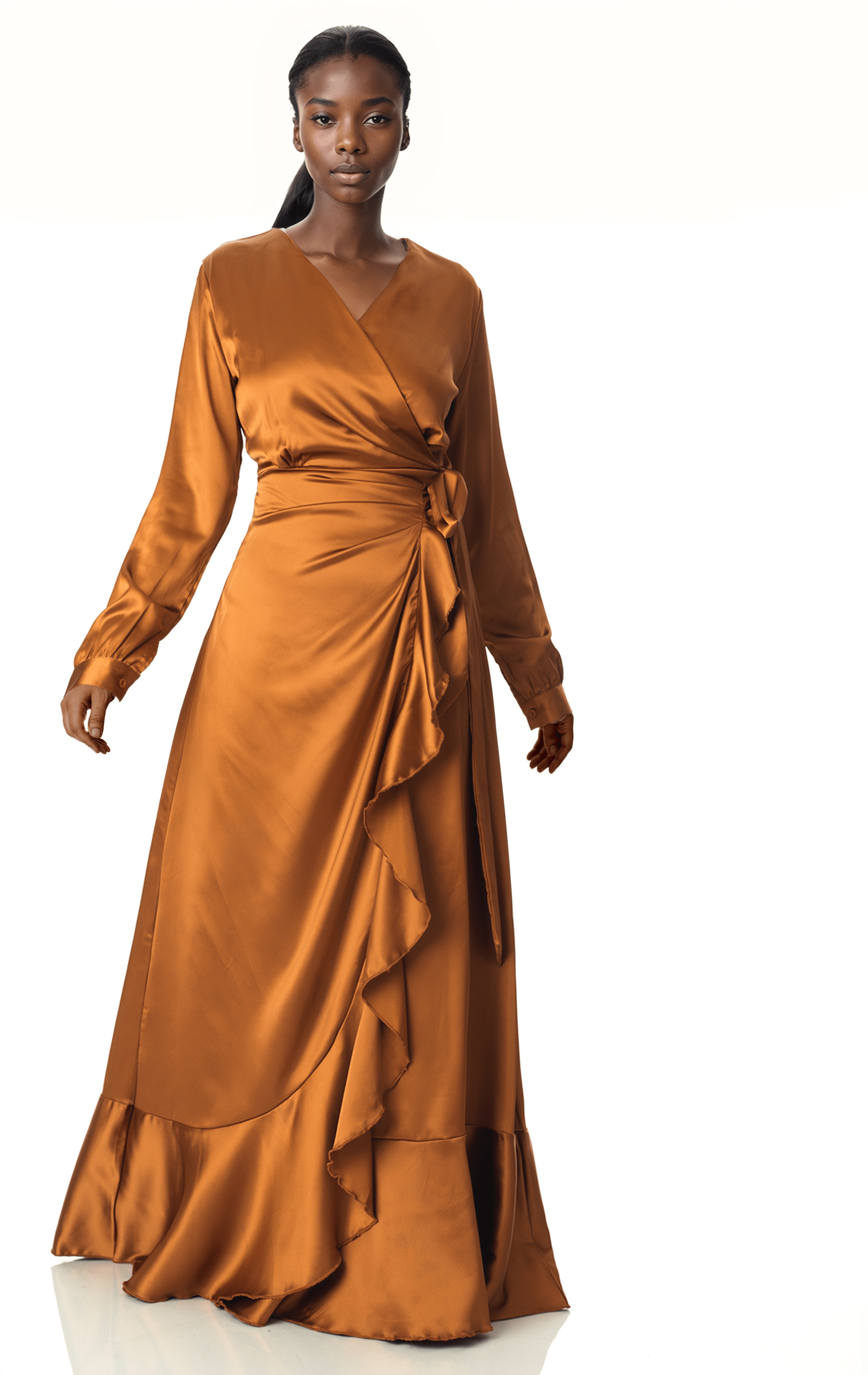 Caramel Wrapped Up In satin dress Kabayare