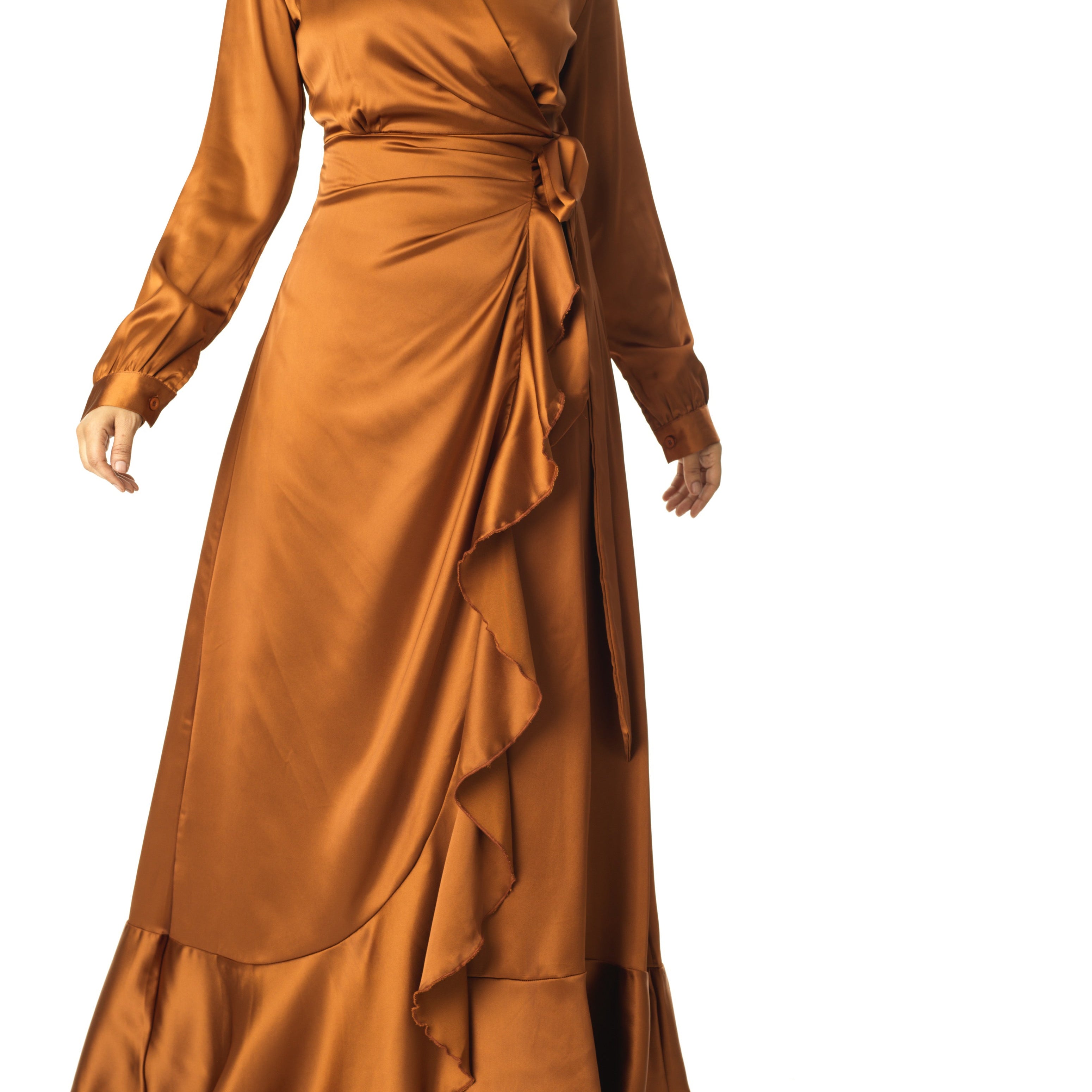 Caramel Wrapped Up In satin dress Kabayare