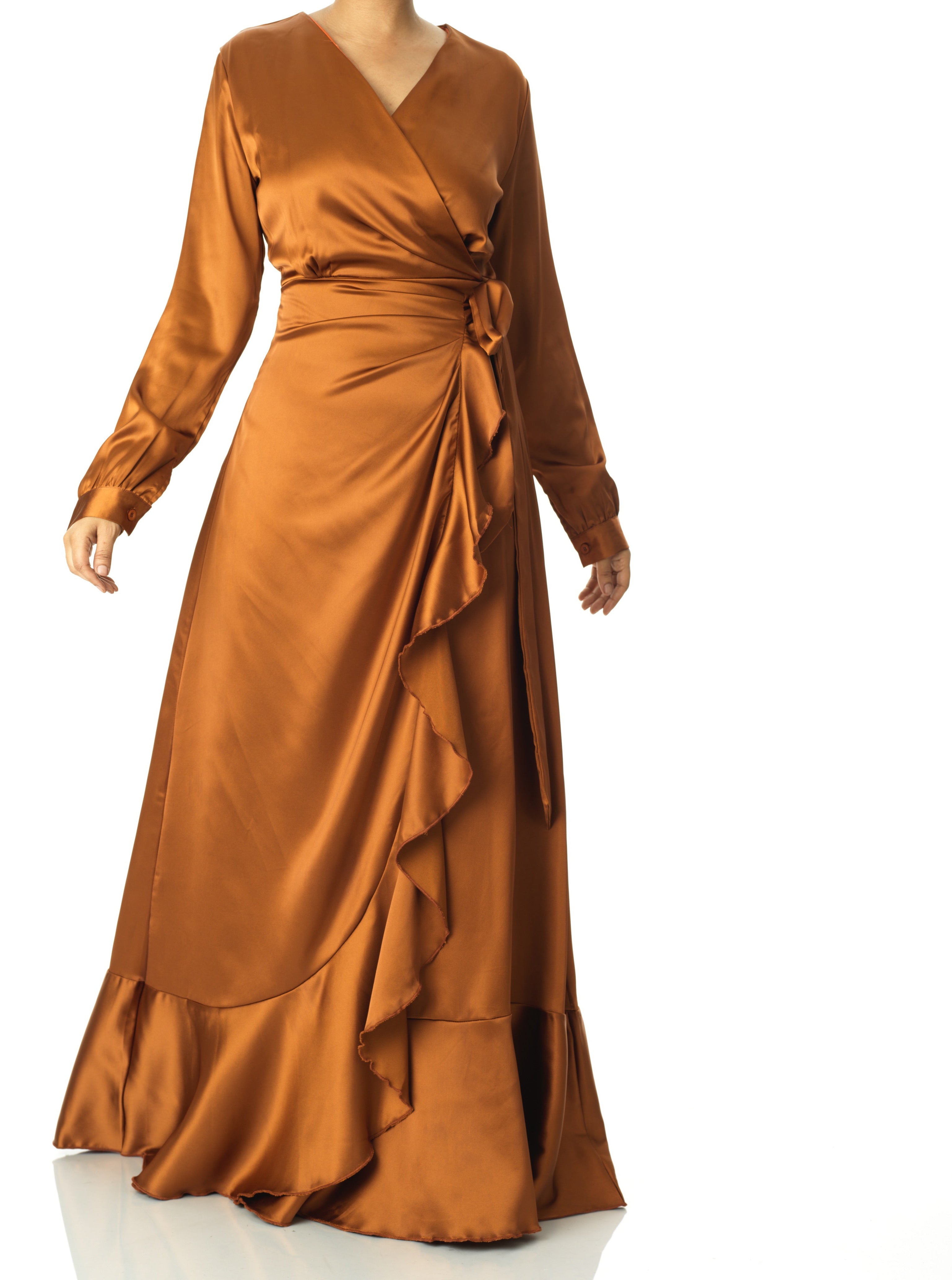 Caramel Wrapped Up In satin dress Kabayare