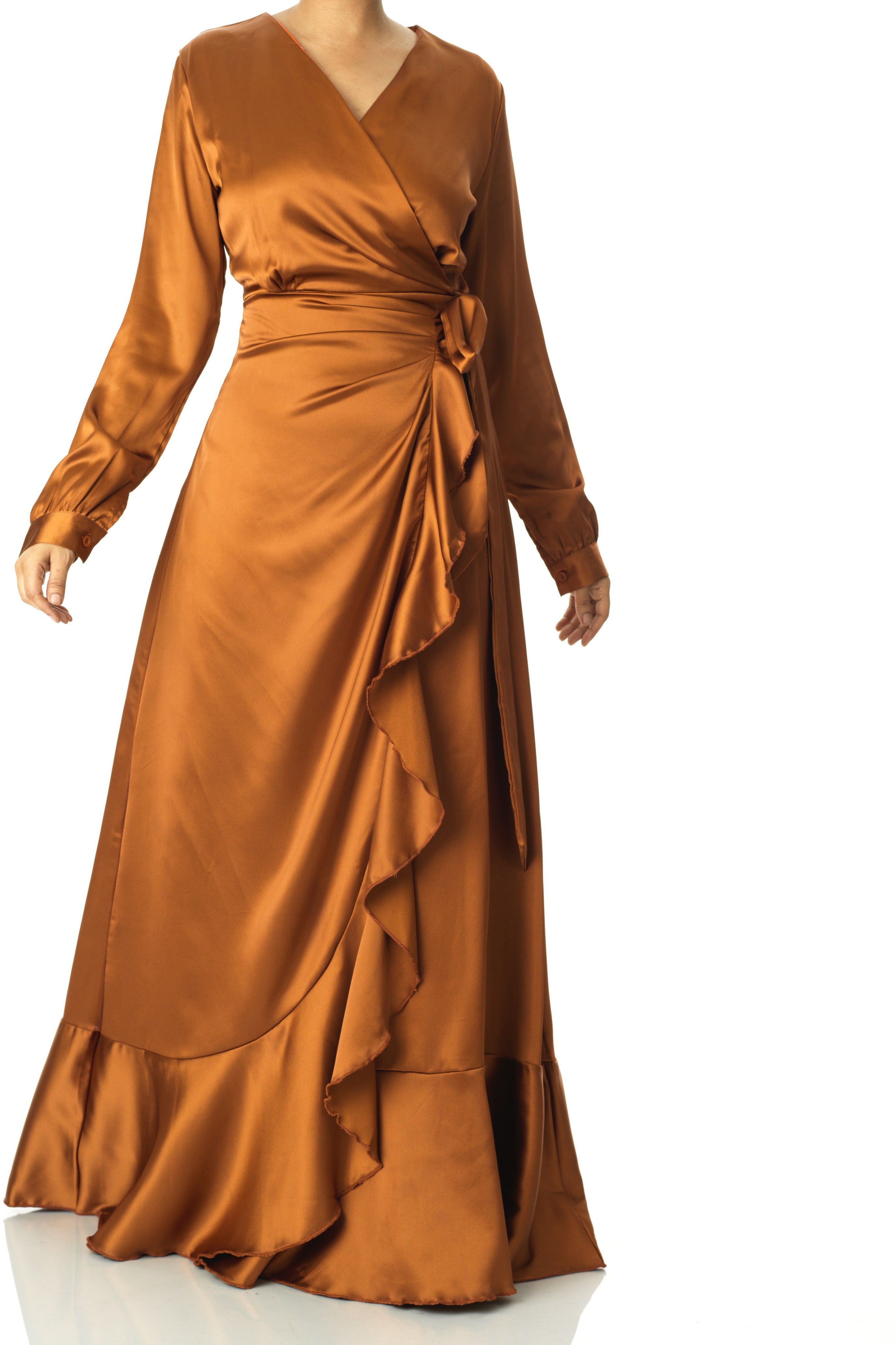 Caramel Wrapped Up In satin dress Kabayare