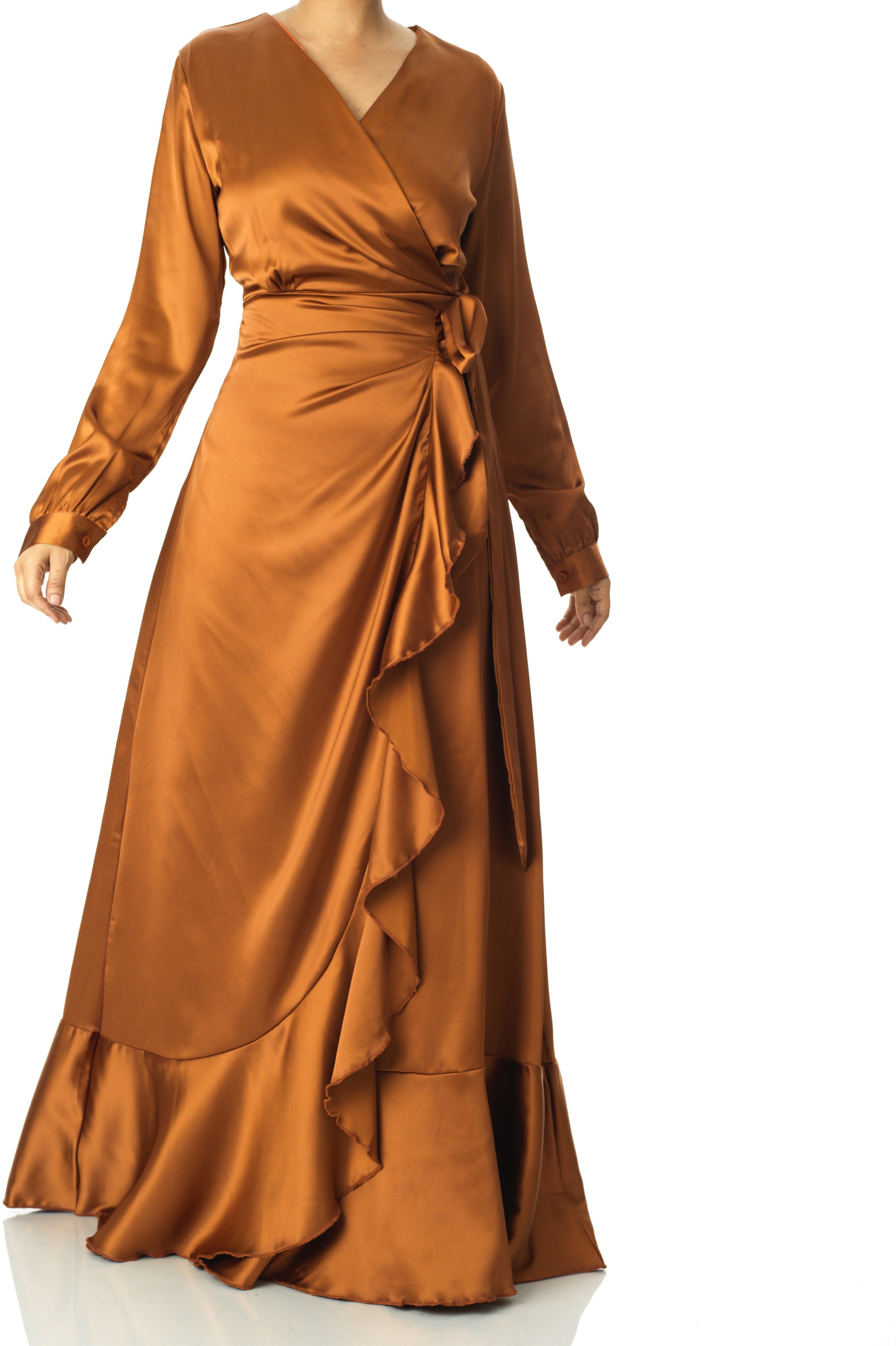 Caramel Wrapped Up In satin dress Kabayare