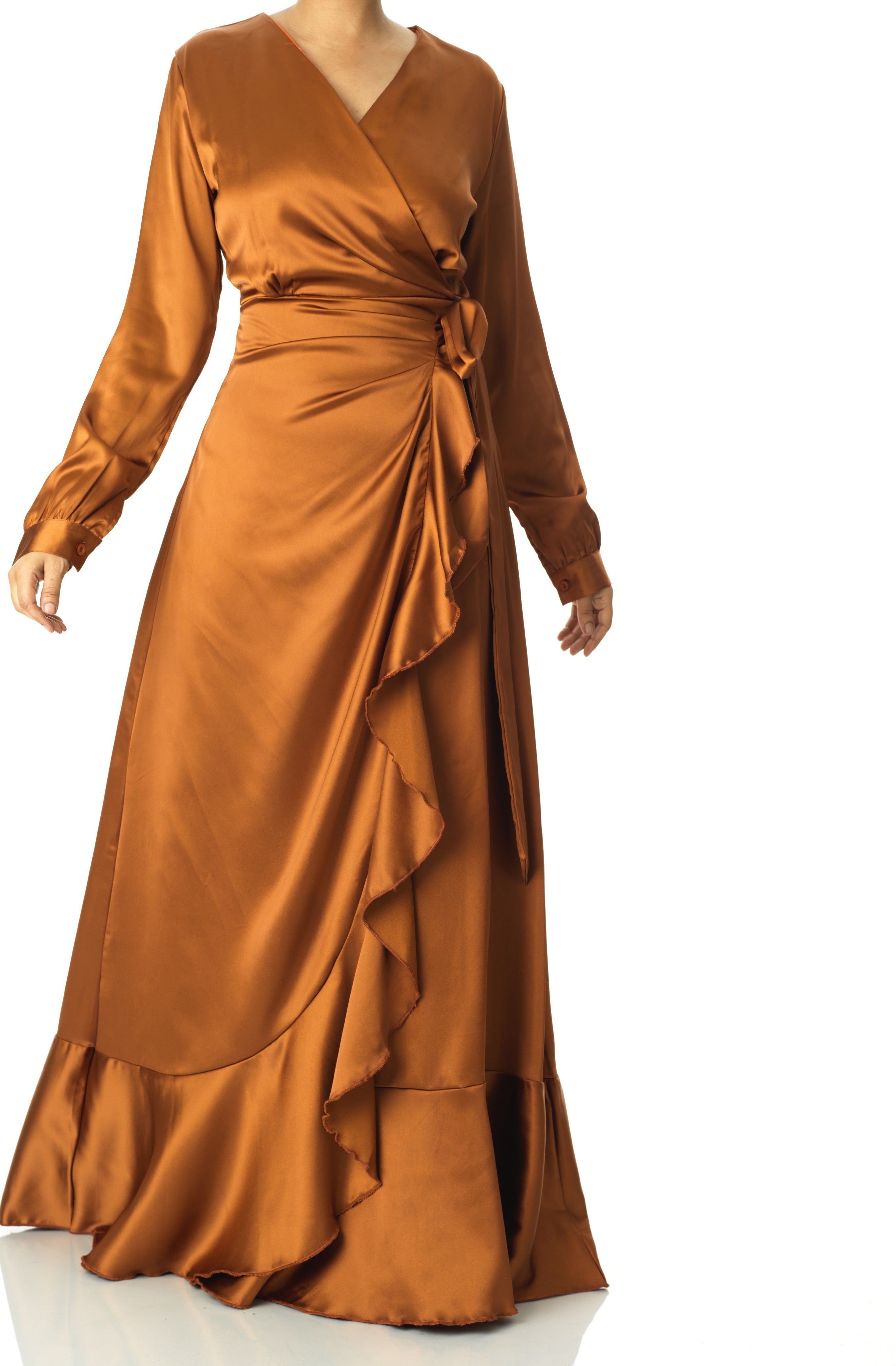 Caramel Wrapped Up In satin dress Kabayare