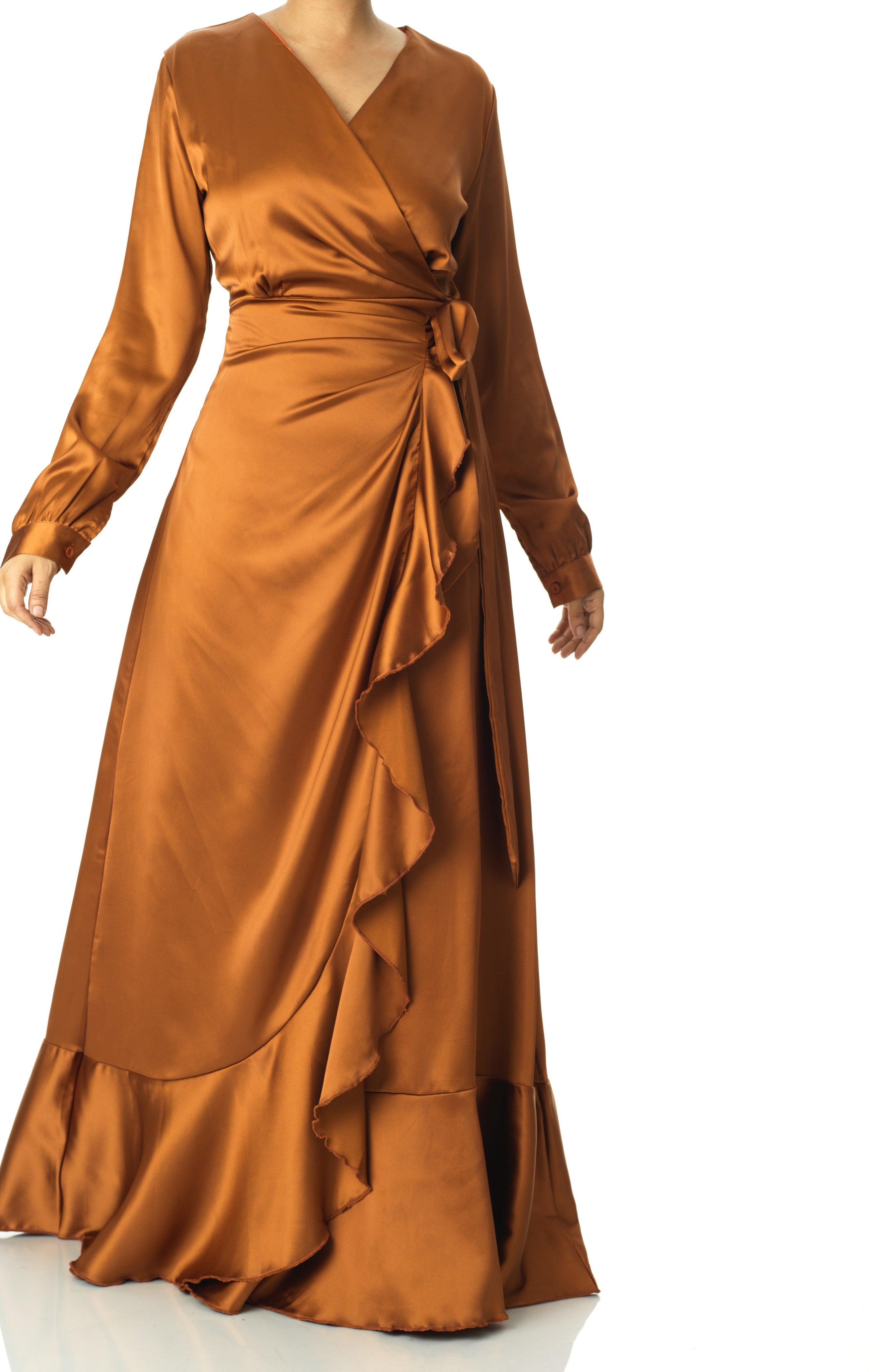 Caramel Wrapped Up In satin dress Kabayare