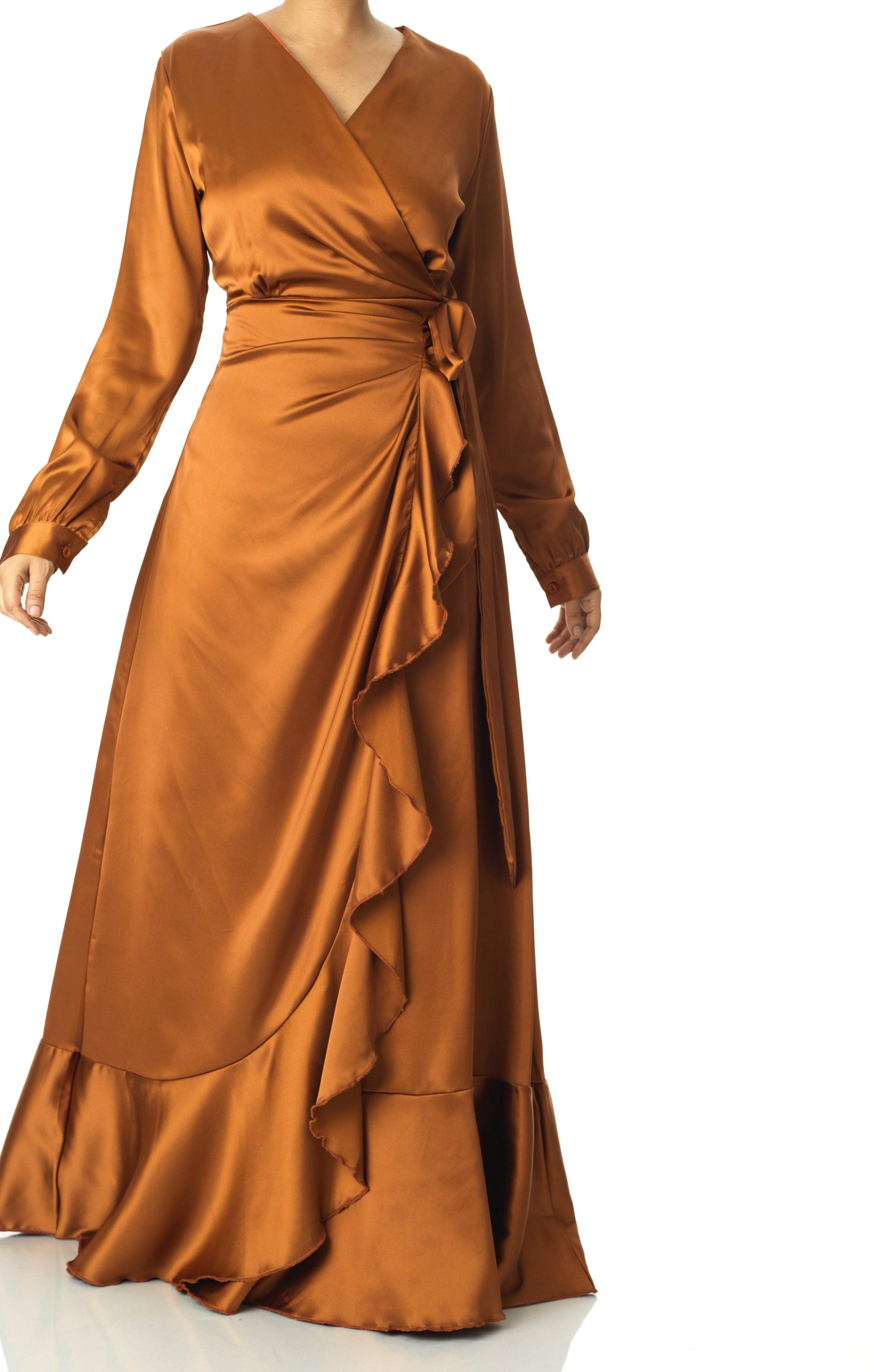 Caramel Wrapped Up In satin dress Kabayare