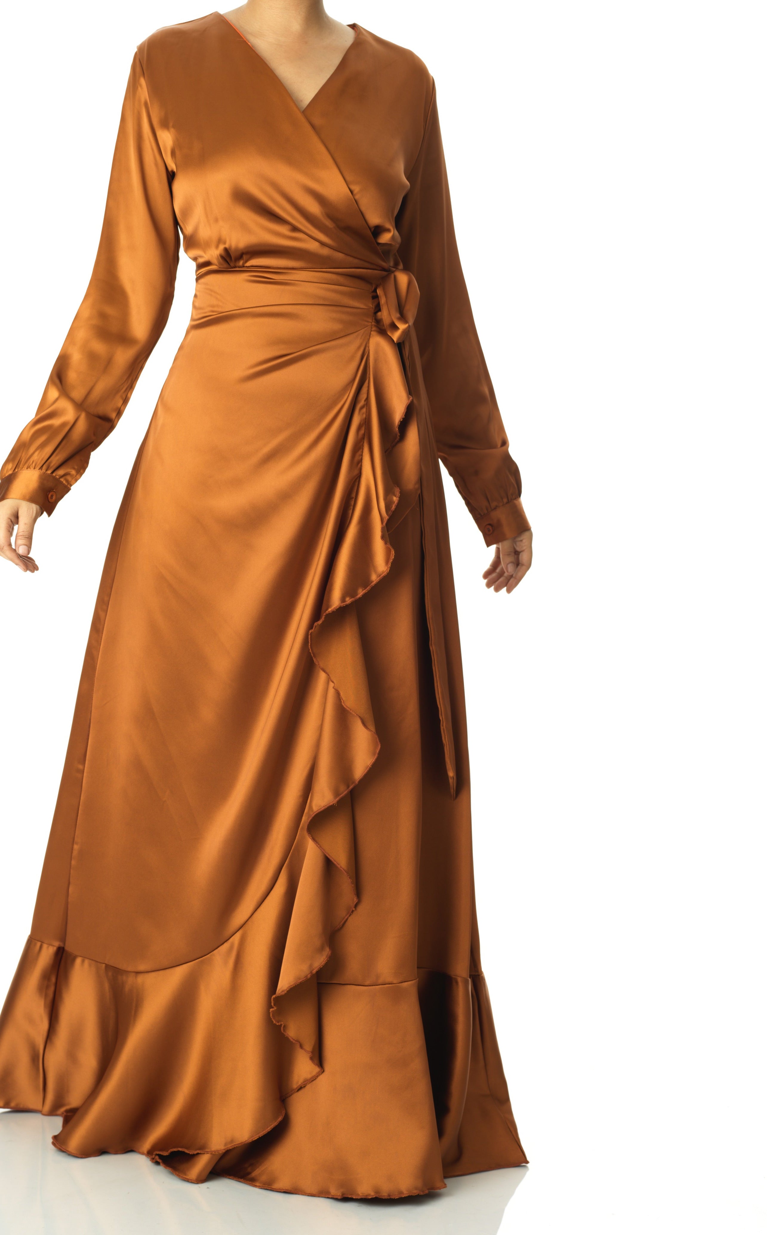 Caramel Wrapped Up In satin dress Kabayare