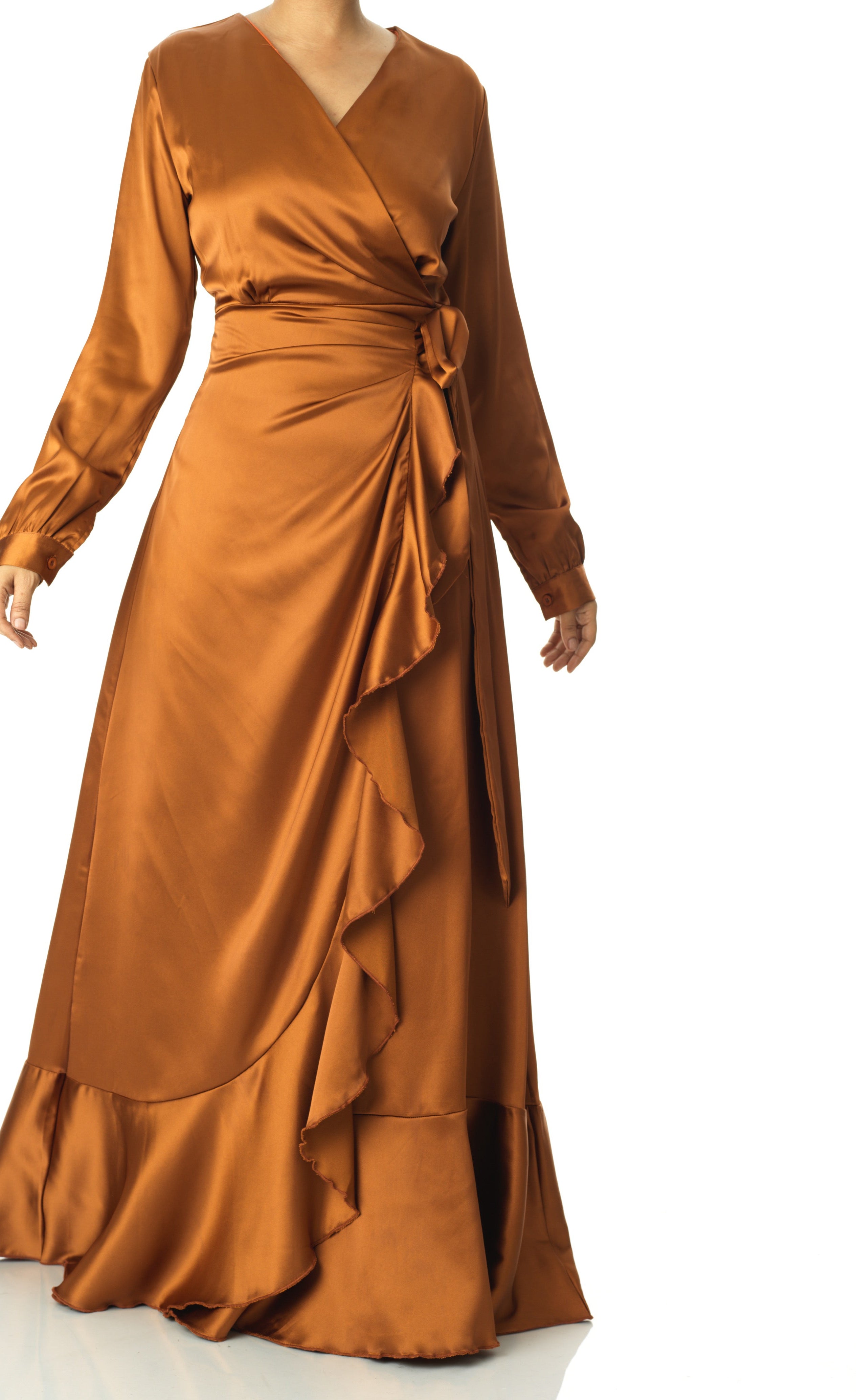 Caramel Wrapped Up In satin dress Kabayare