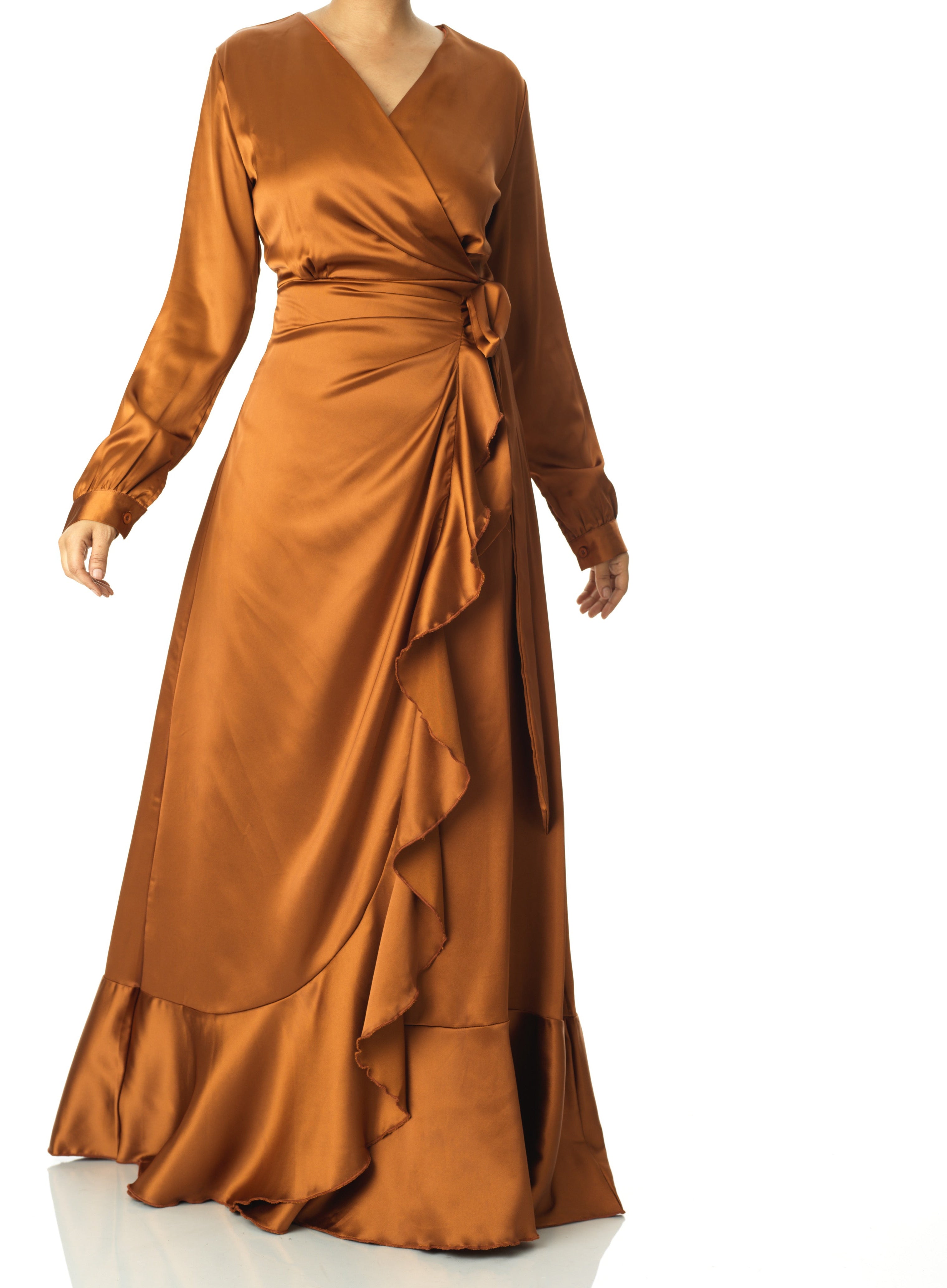 Caramel Wrapped Up In satin dress Kabayare
