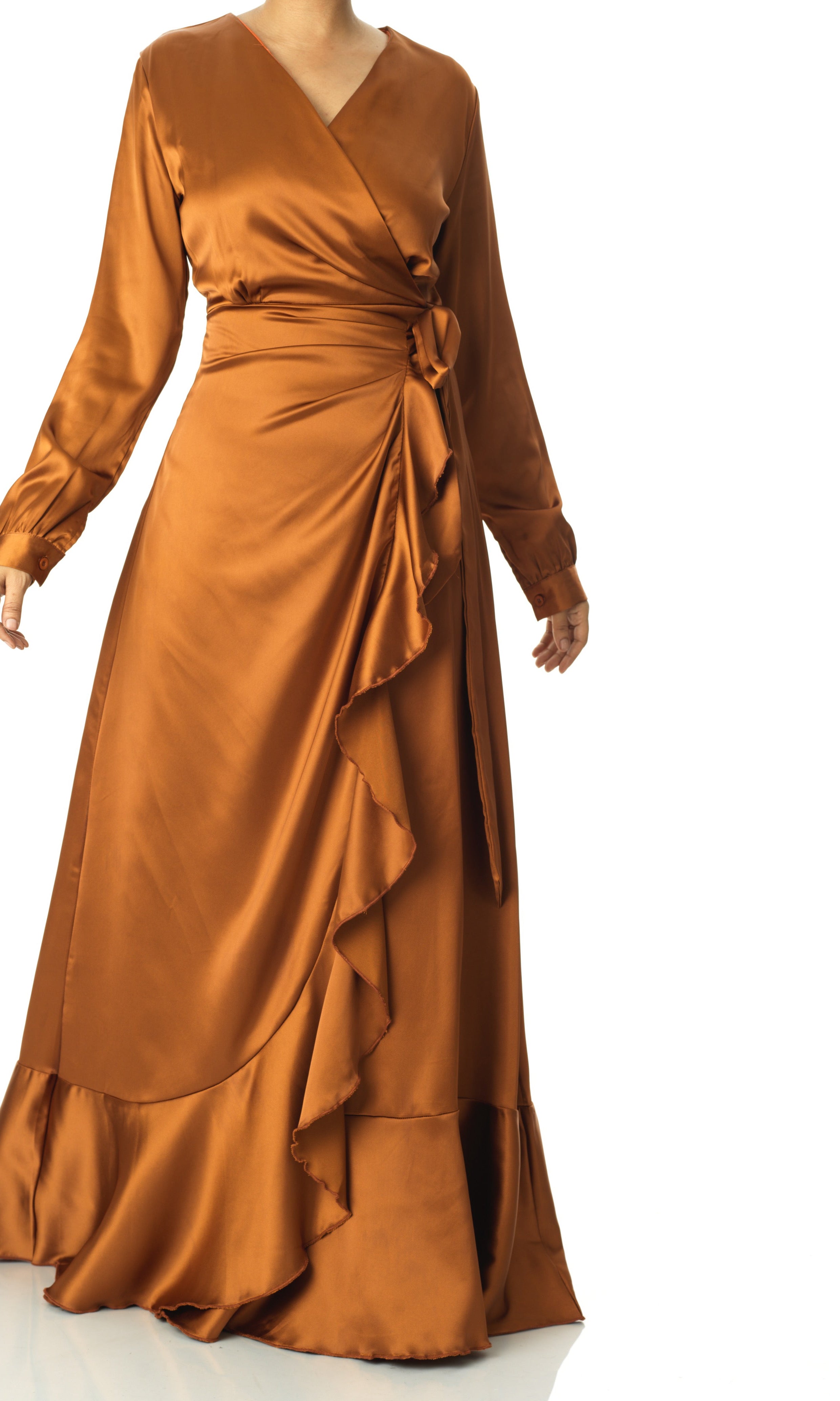 Caramel Wrapped Up In satin dress Kabayare