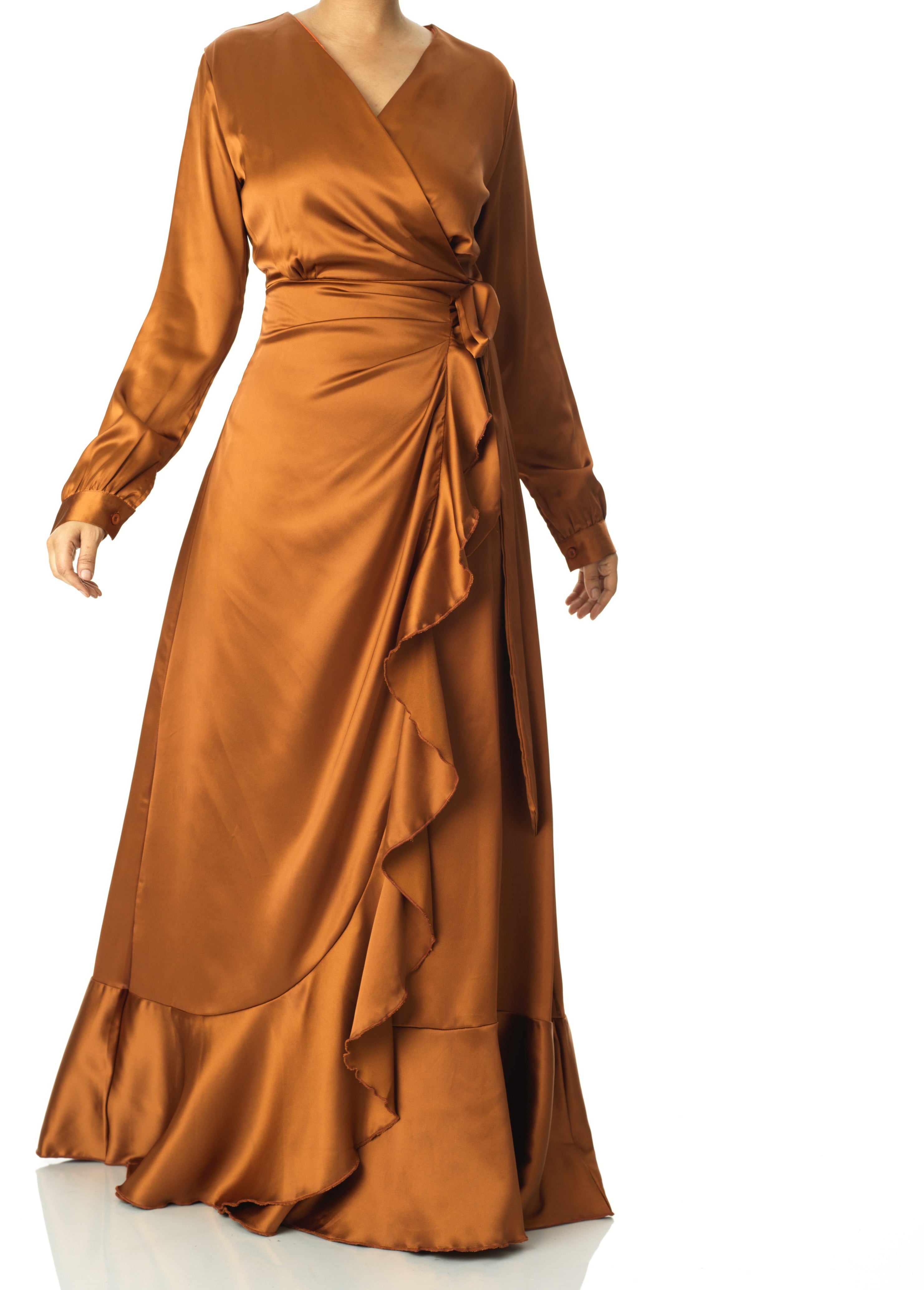 Caramel Wrapped Up In satin dress Kabayare