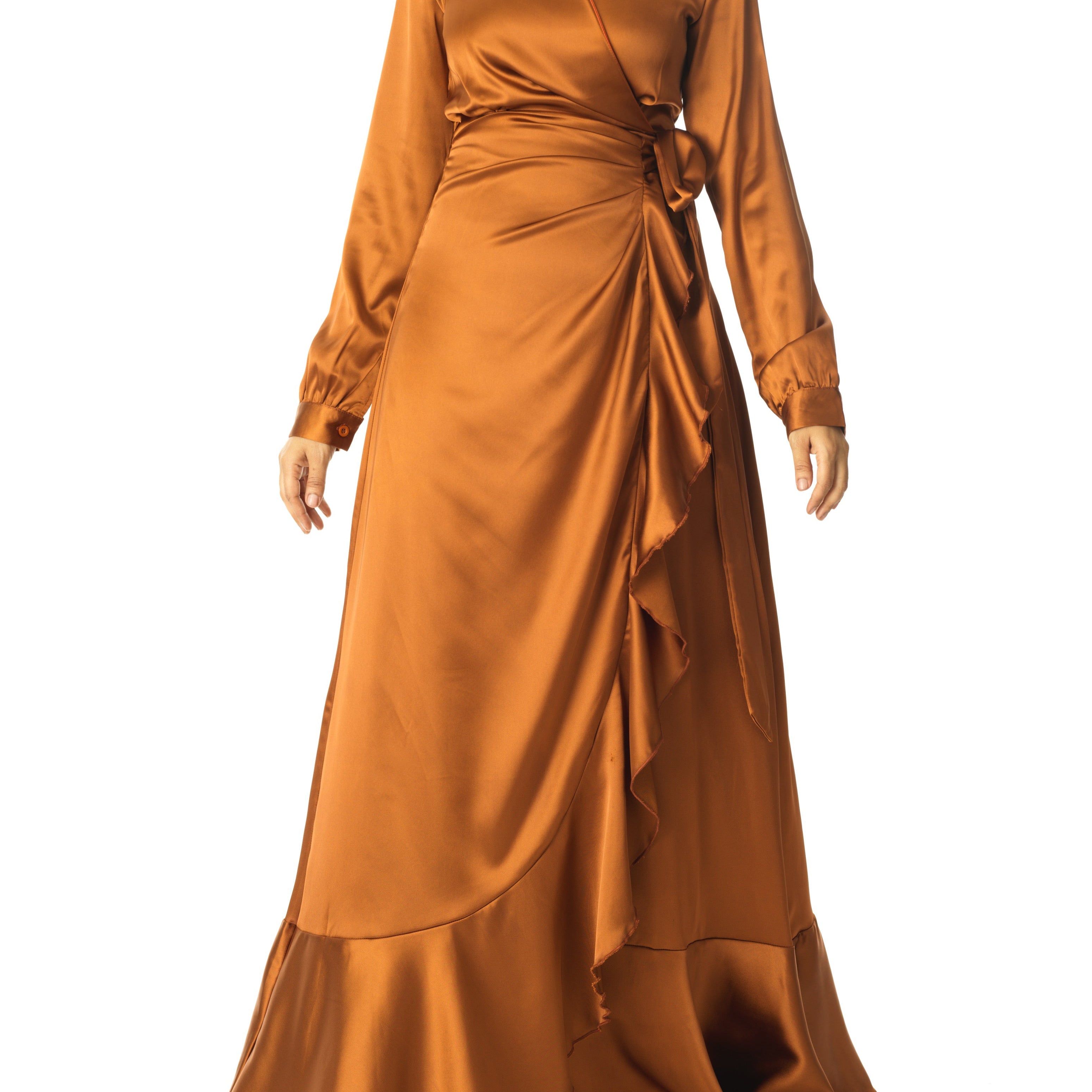 Caramel Wrapped Up In satin dress Kabayare
