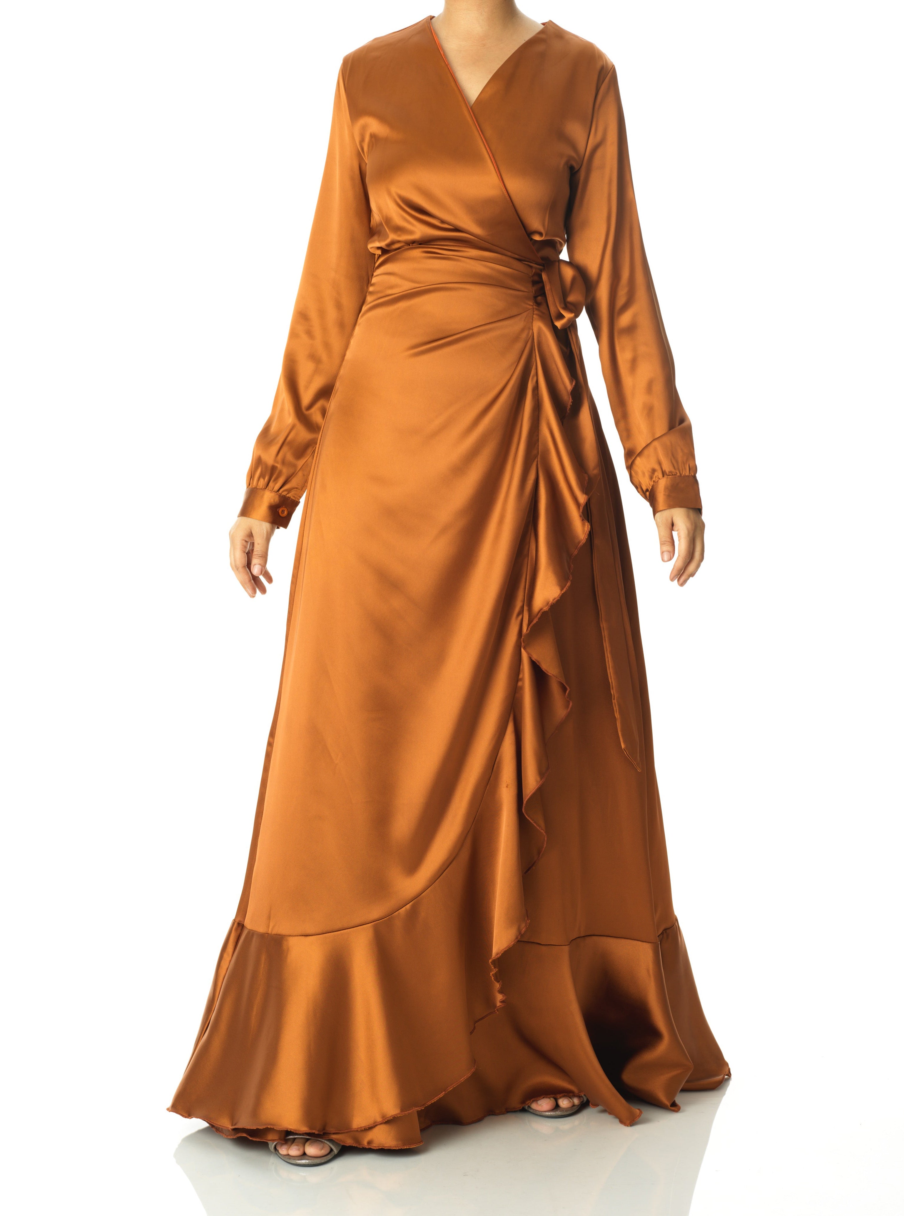 Caramel Wrapped Up In satin dress Kabayare