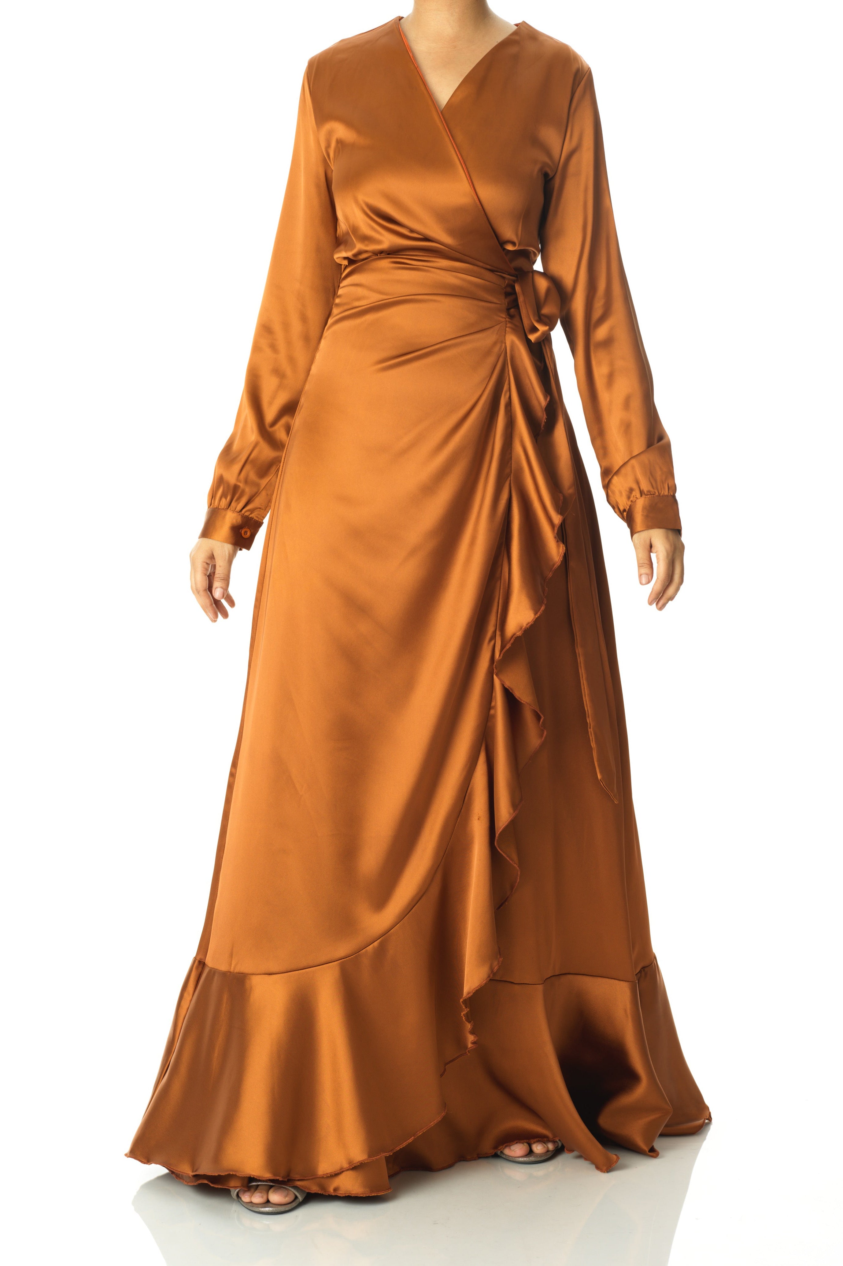 Caramel Wrapped Up In satin dress Kabayare