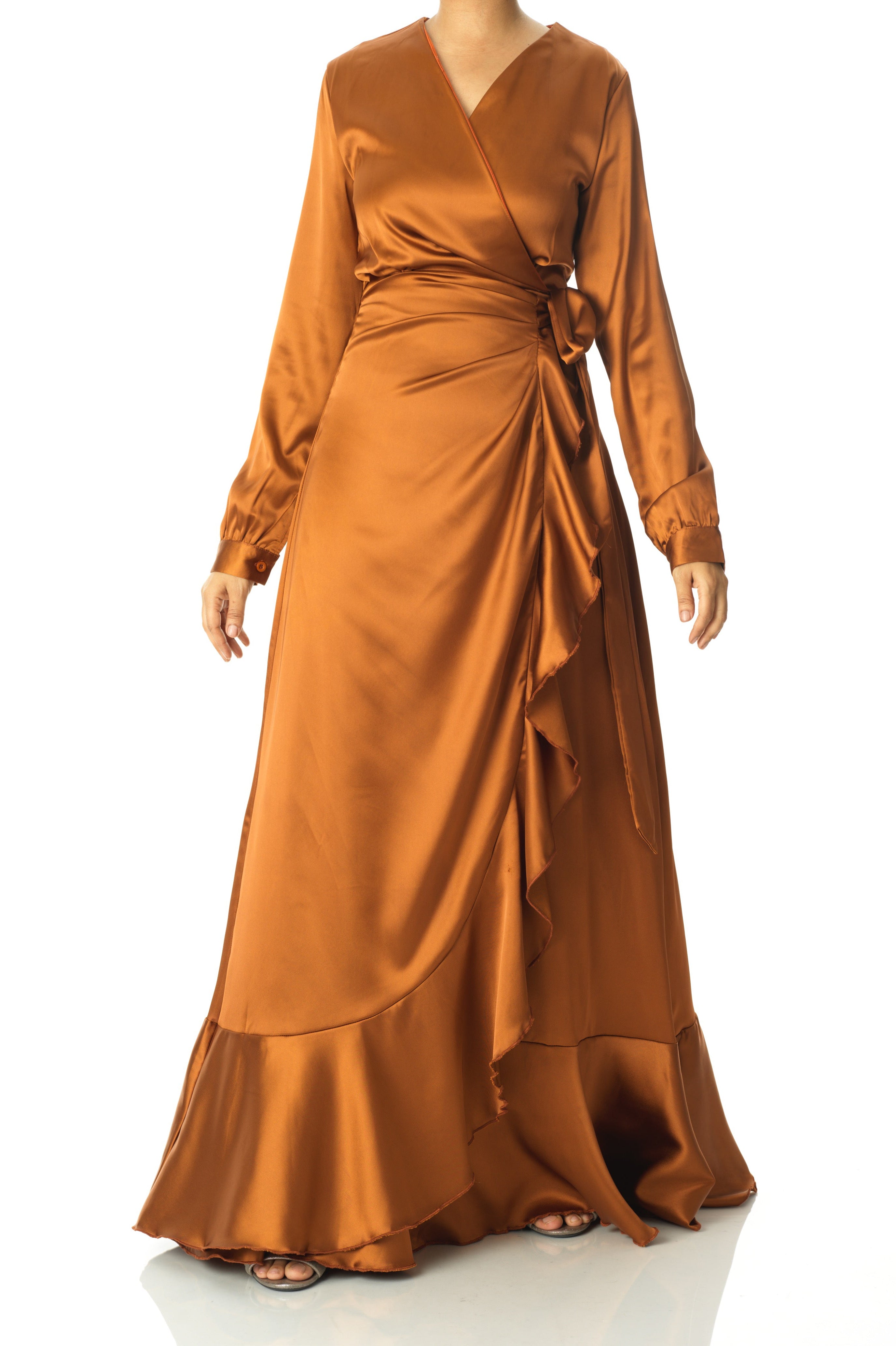 Caramel Wrapped Up In satin dress Kabayare
