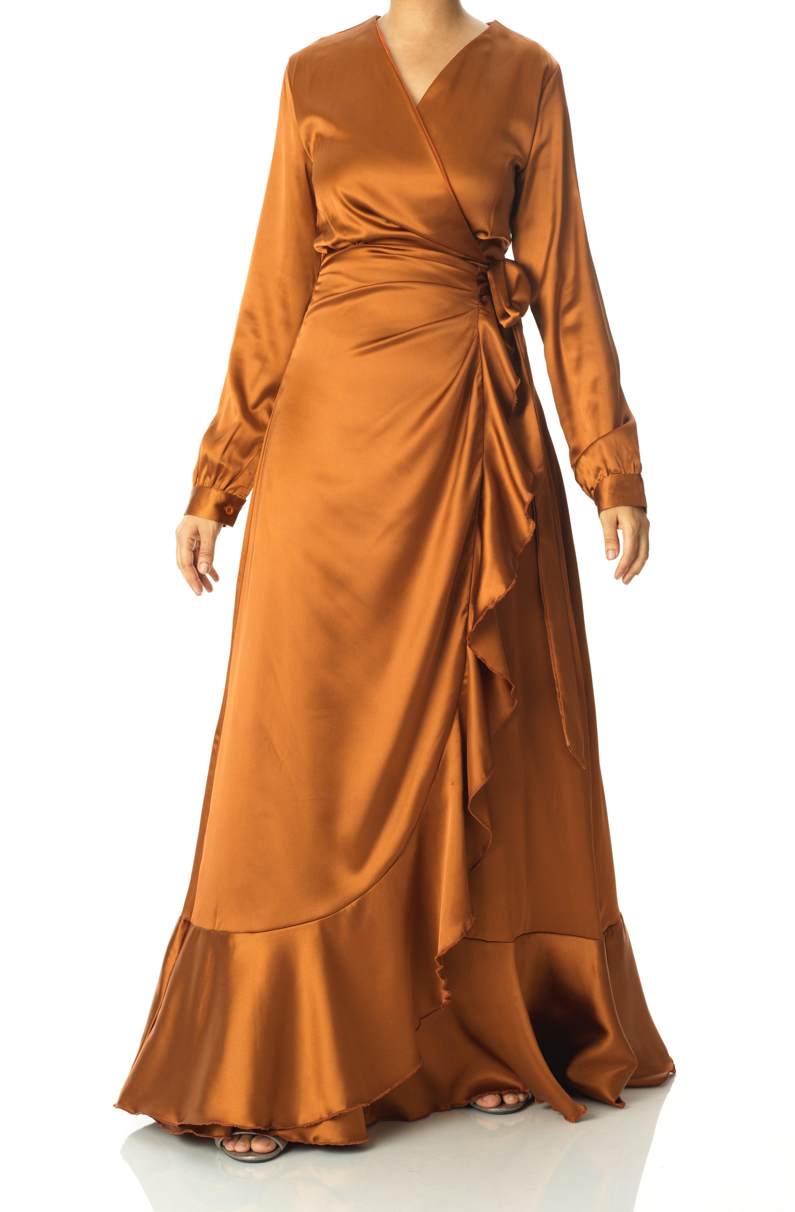 Caramel Wrapped Up In satin dress Kabayare