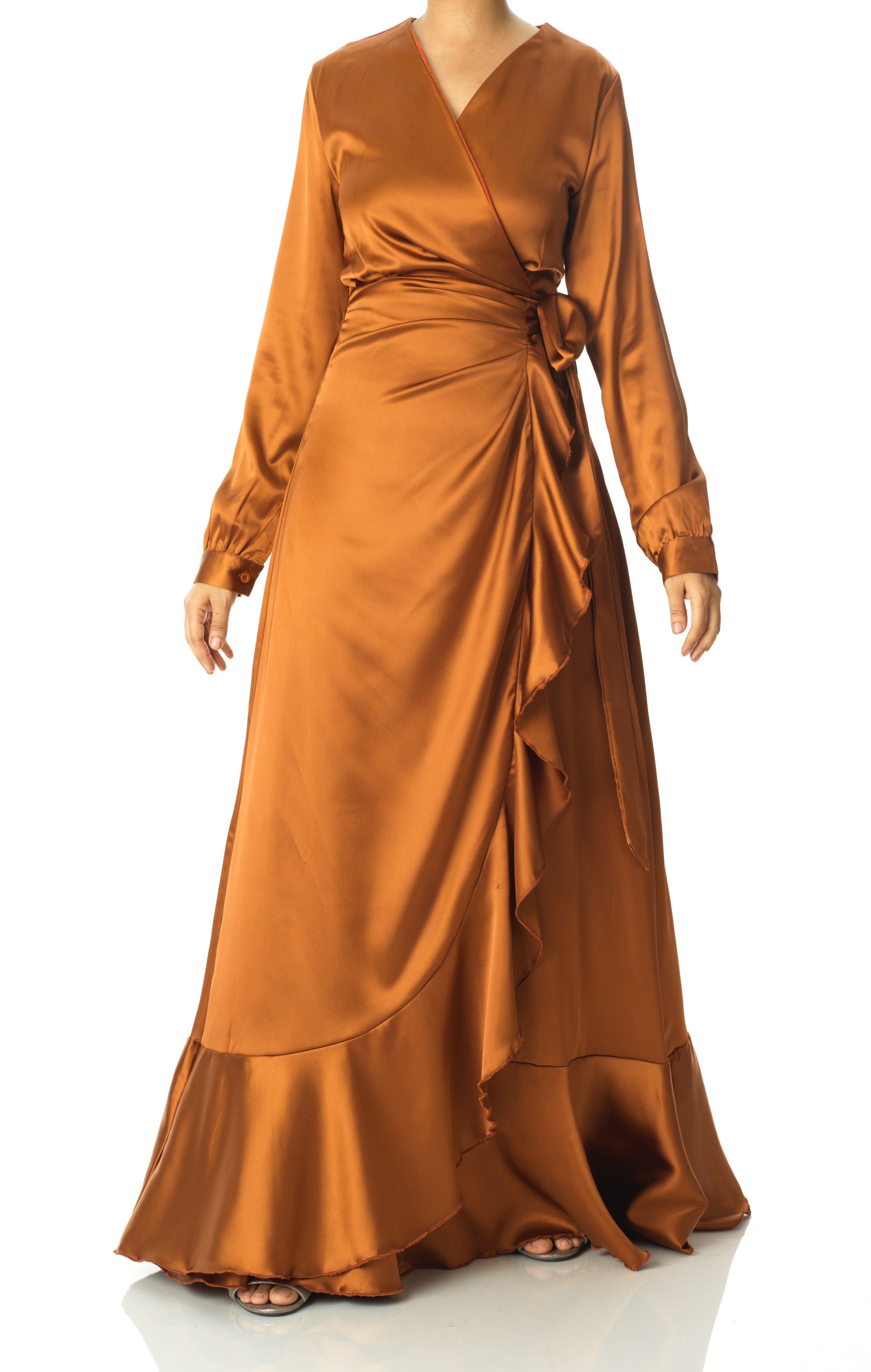 Caramel Wrapped Up In satin dress Kabayare