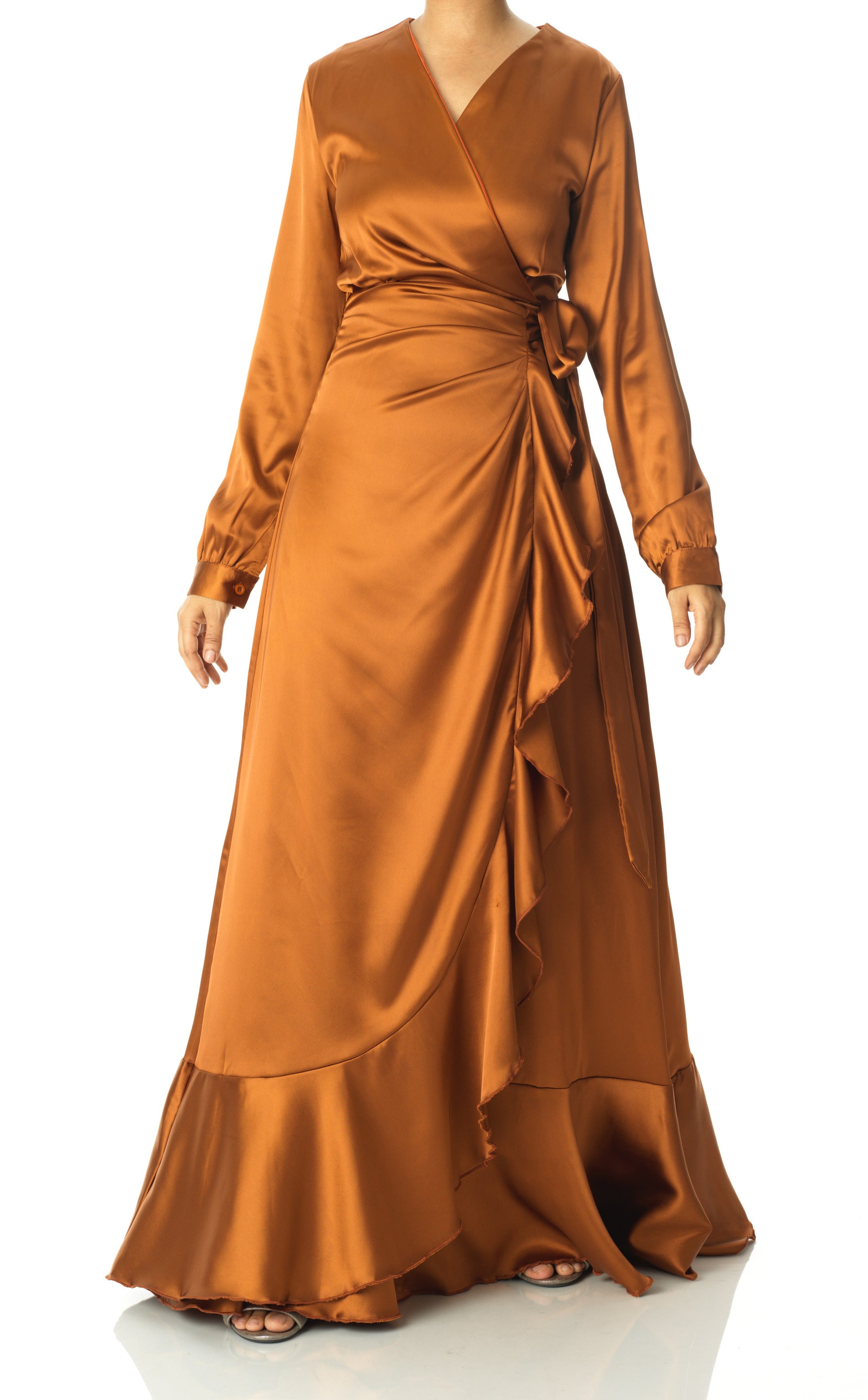Caramel Wrapped Up In satin dress Kabayare
