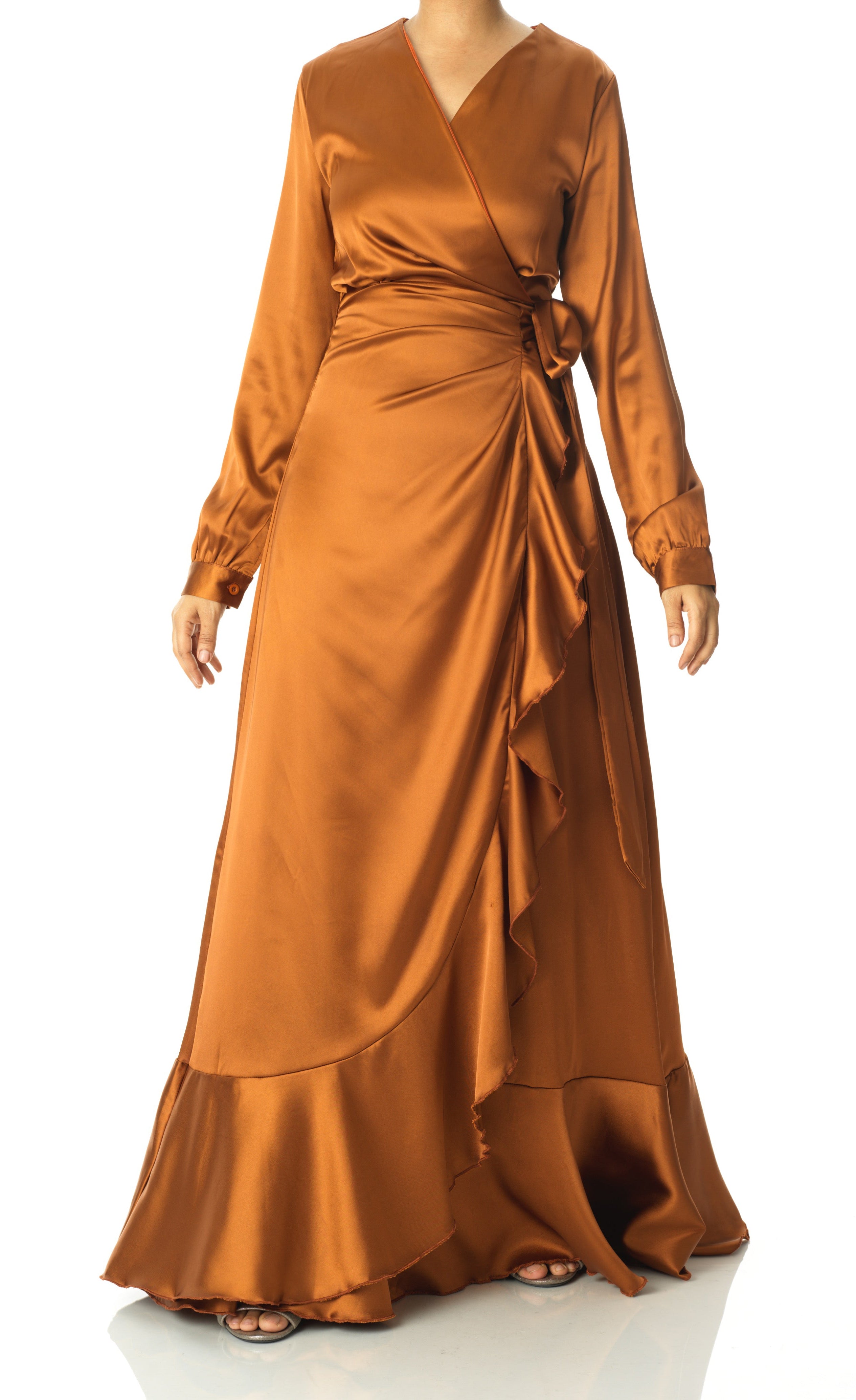 Caramel Wrapped Up In satin dress Kabayare