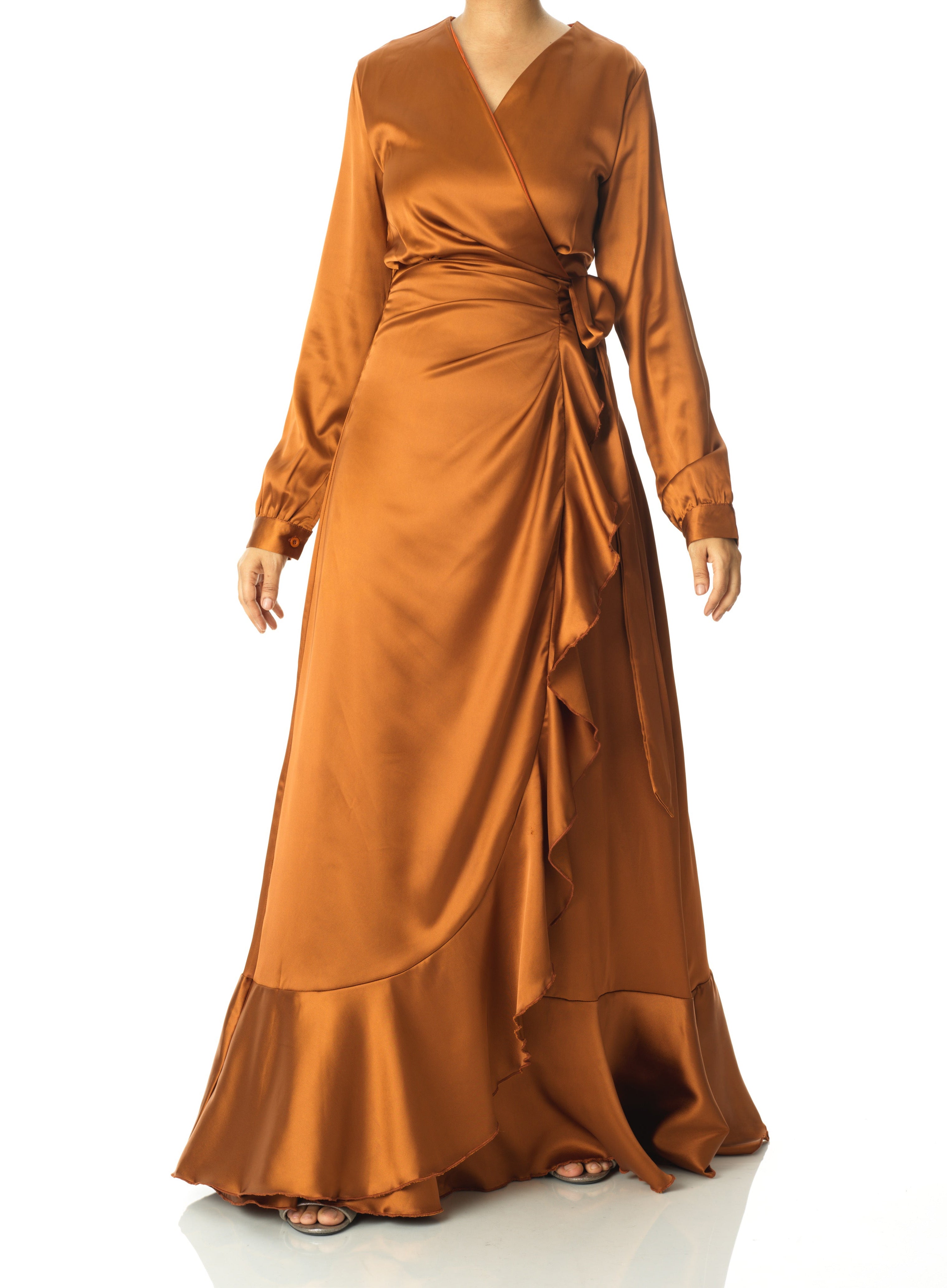 Caramel Wrapped Up In satin dress Kabayare