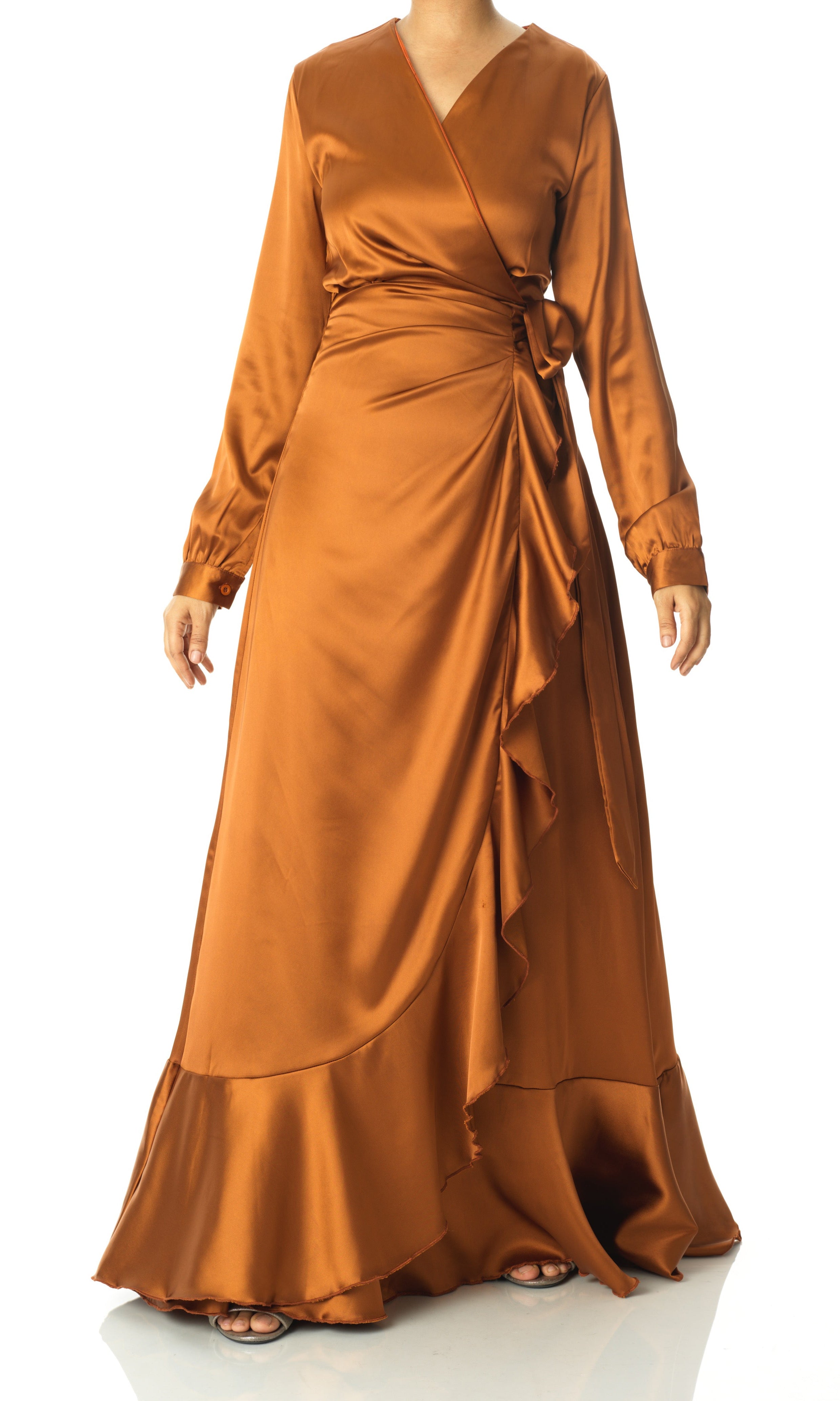 Caramel Wrapped Up In satin dress Kabayare