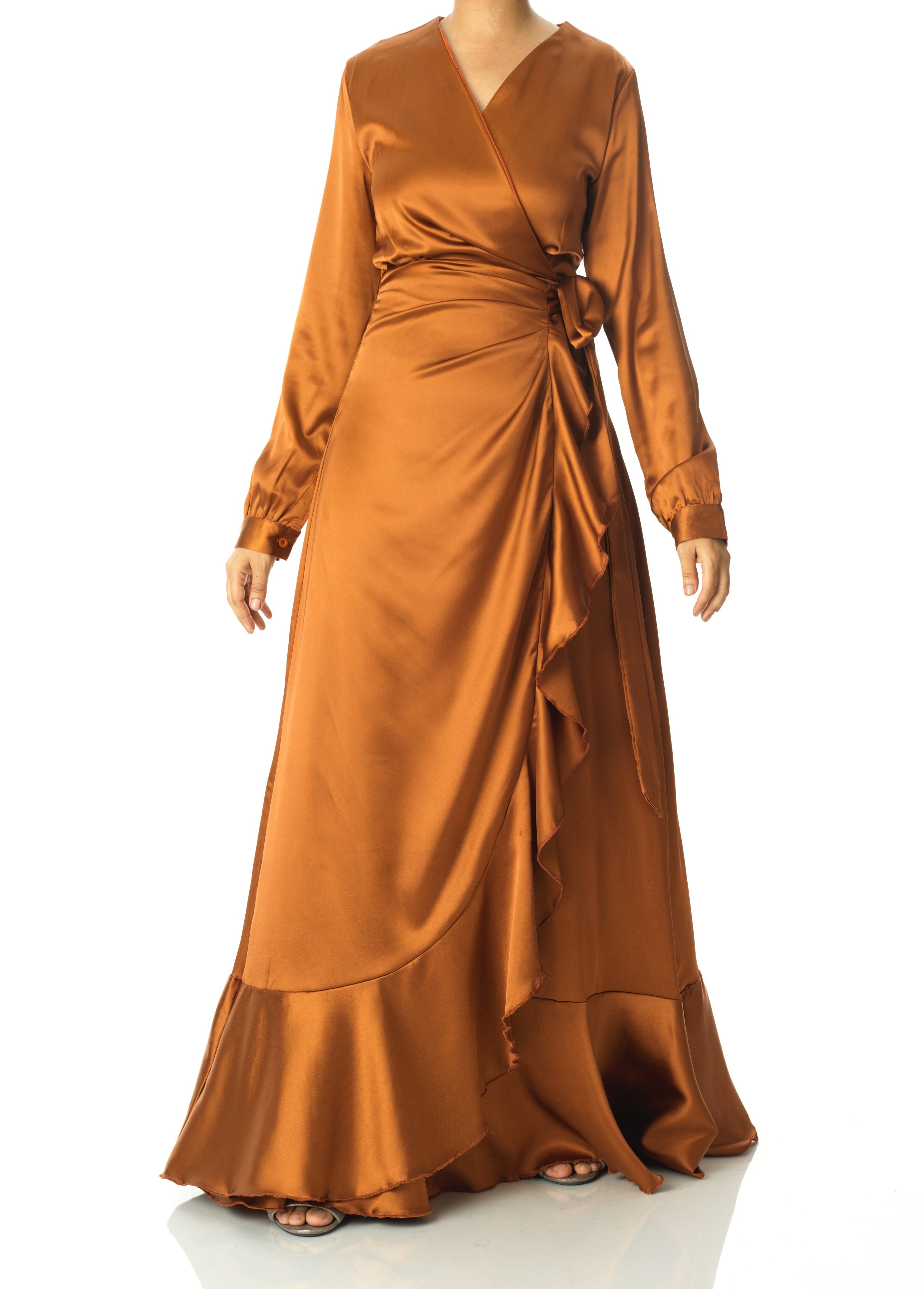 Caramel Wrapped Up In satin dress Kabayare