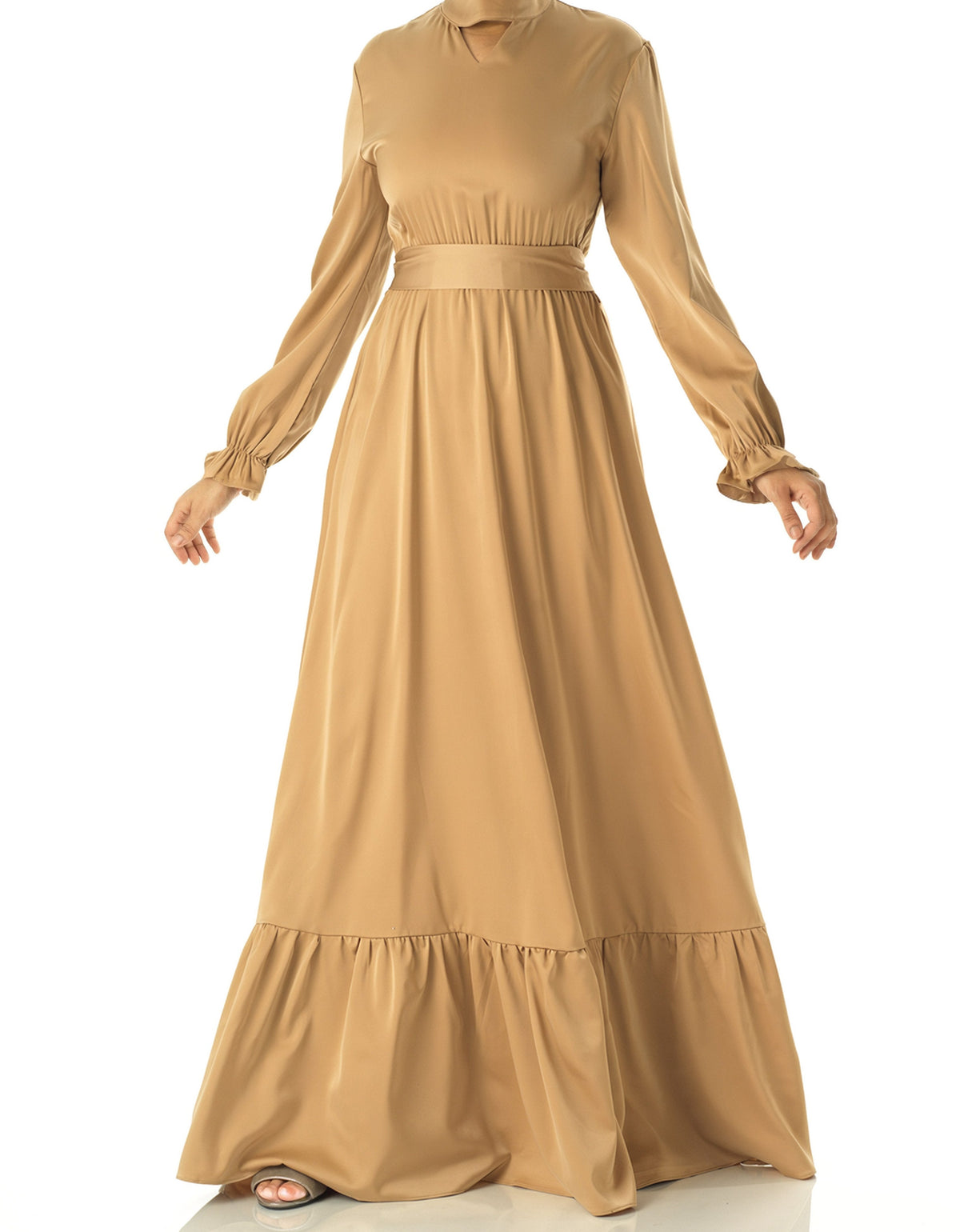champagne Satin dreamy romance modest maxi dress Kabayare