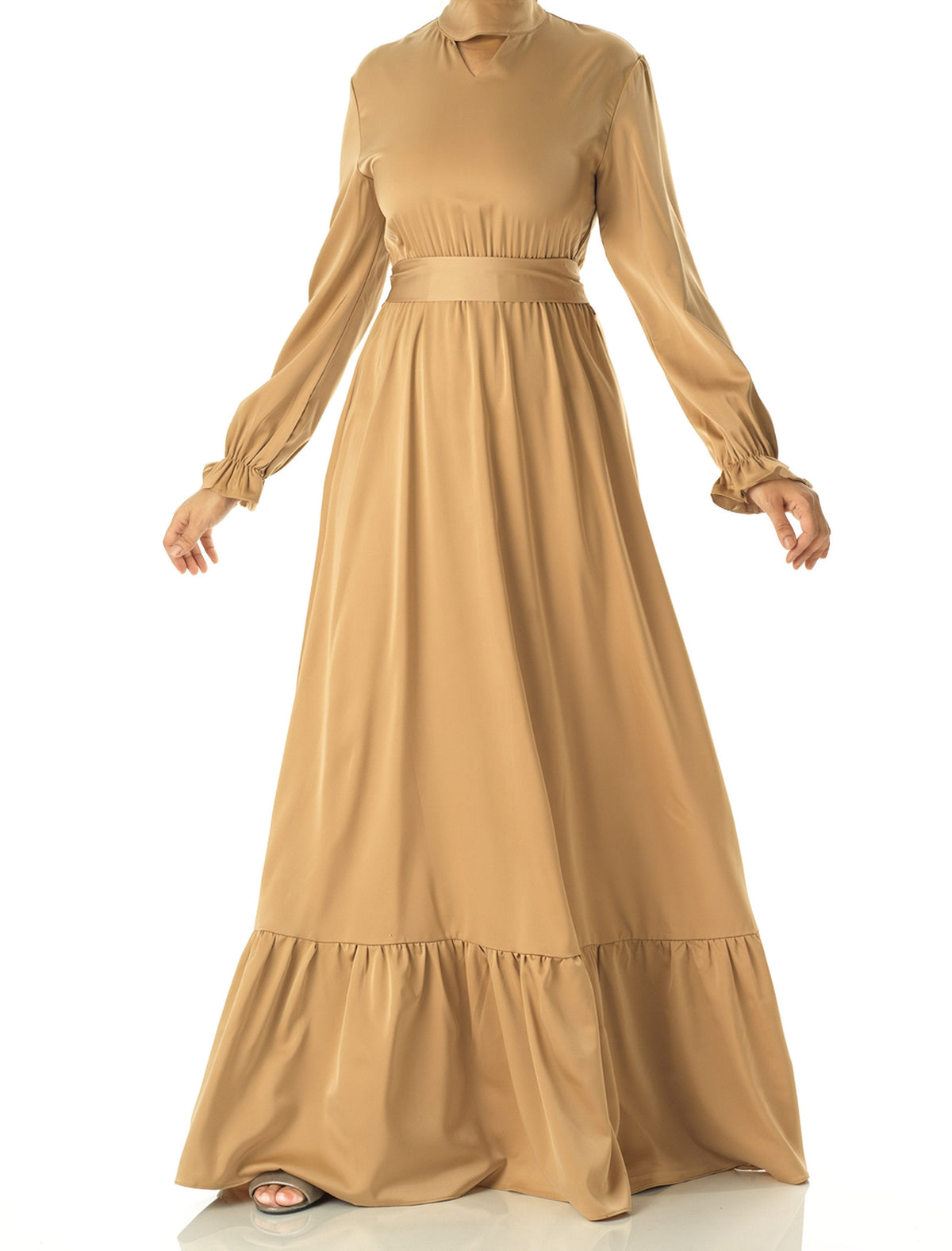 champagne Satin dreamy romance modest maxi dress Kabayare