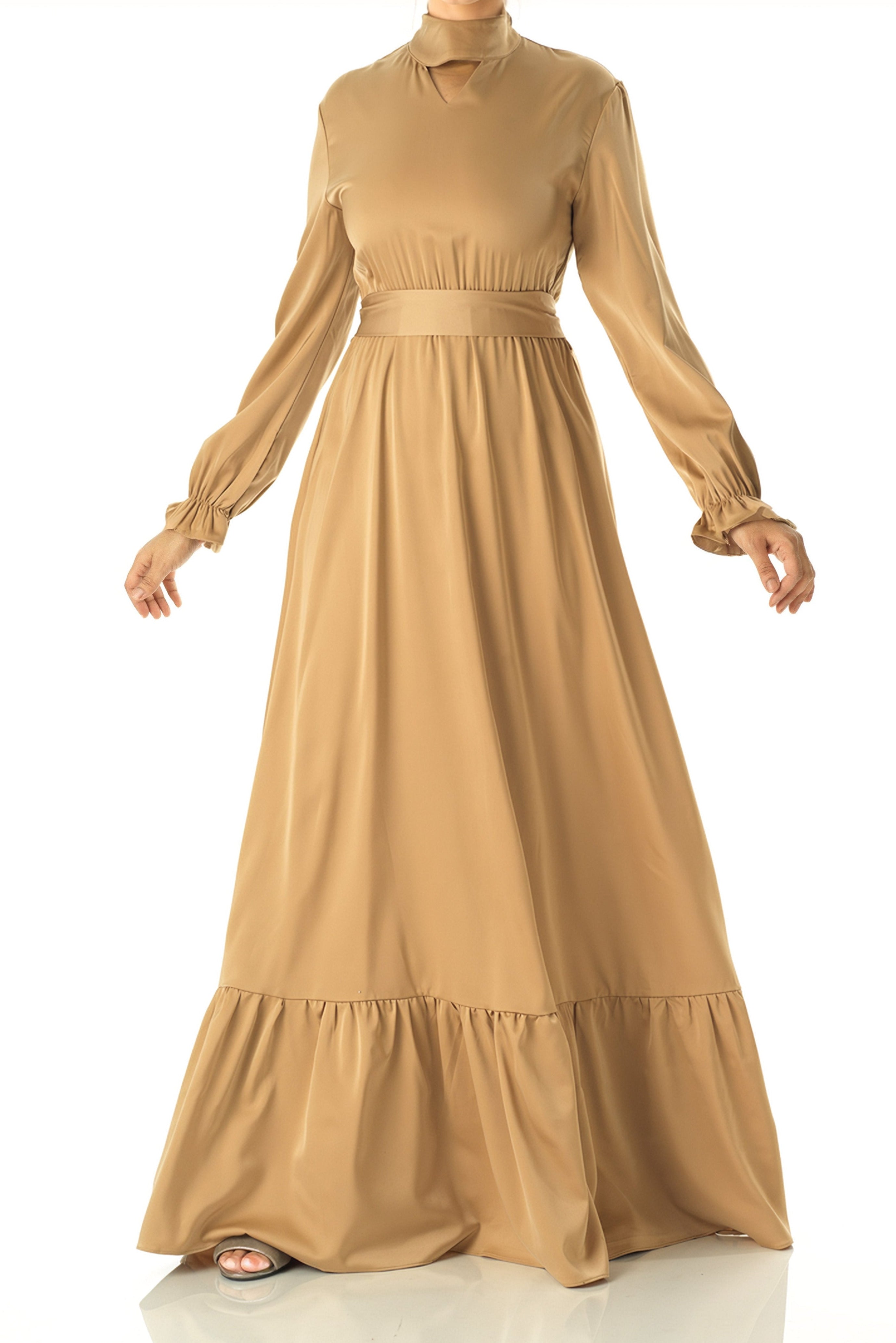 champagne Satin dreamy romance modest maxi dress Kabayare