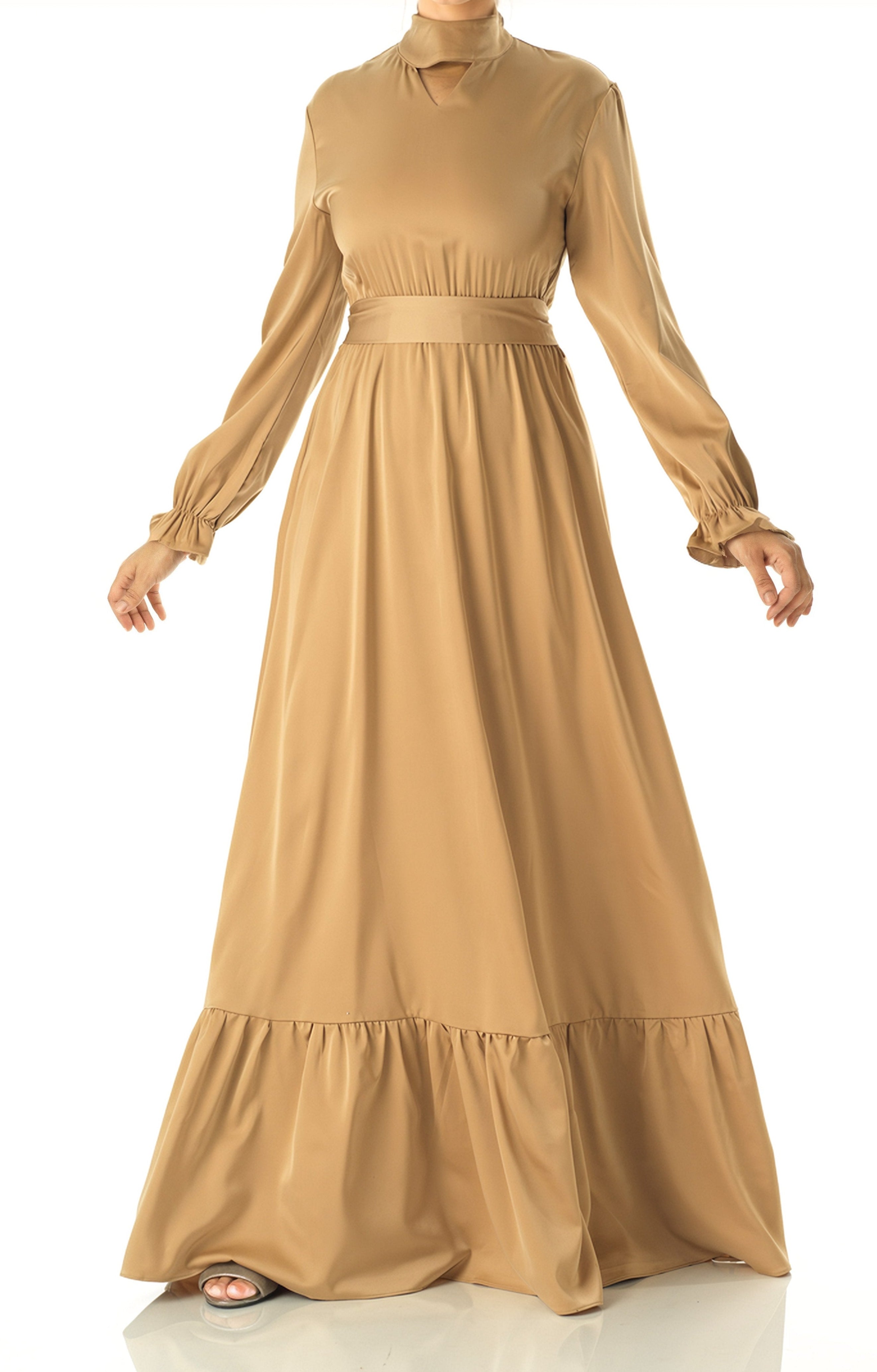 champagne Satin dreamy romance modest maxi dress Kabayare
