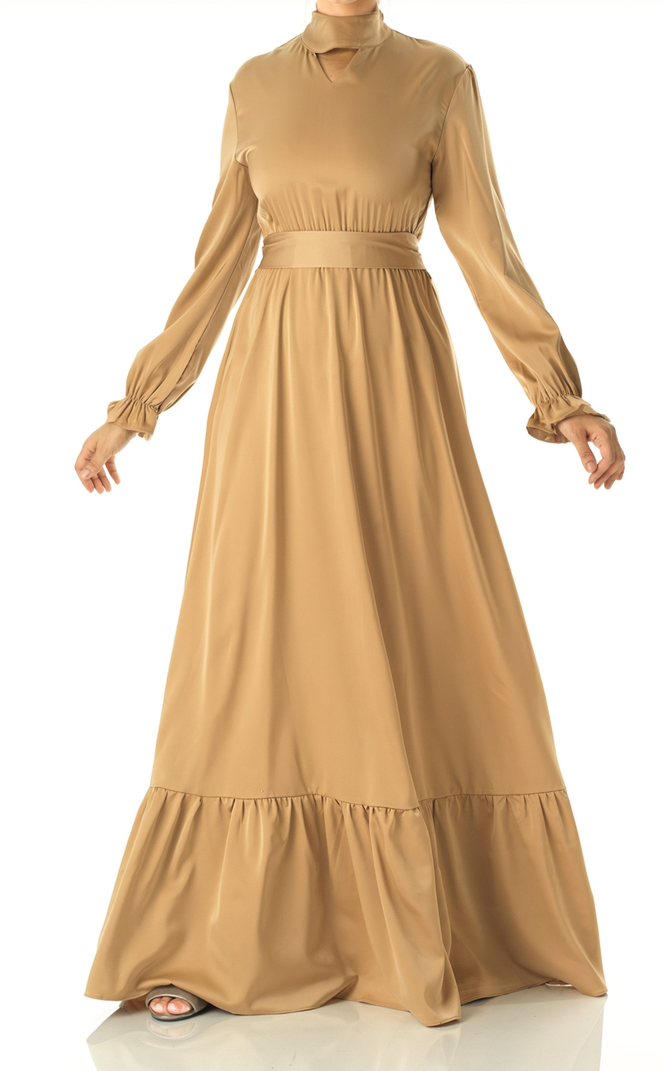 champagne Satin dreamy romance modest maxi dress Kabayare