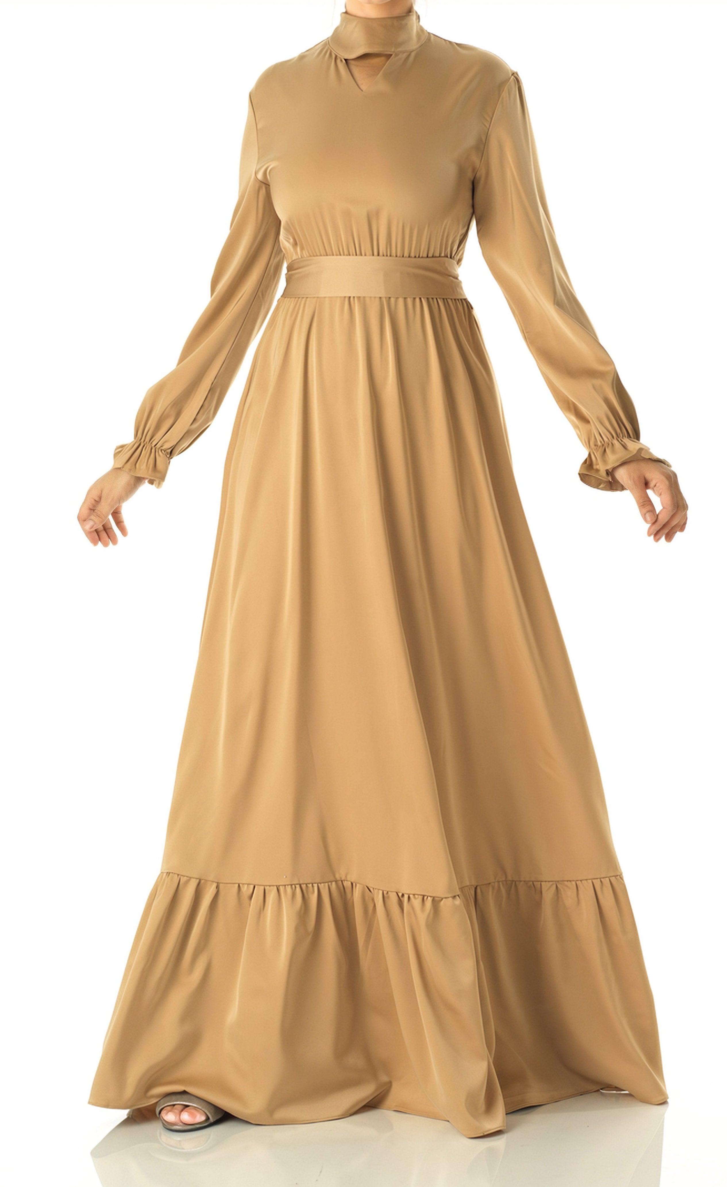 champagne Satin dreamy romance modest maxi dress Kabayare
