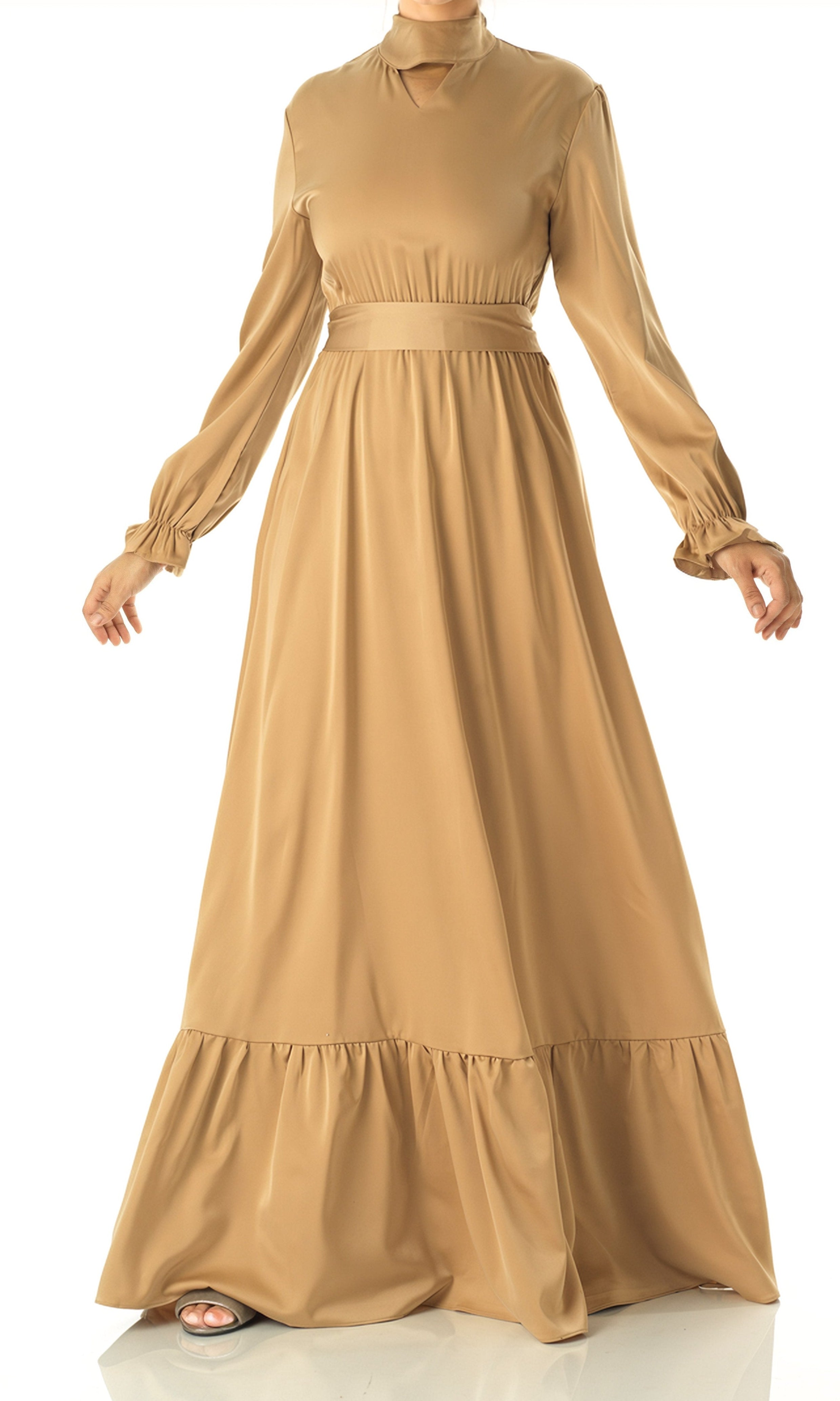 champagne Satin dreamy romance modest maxi dress Kabayare