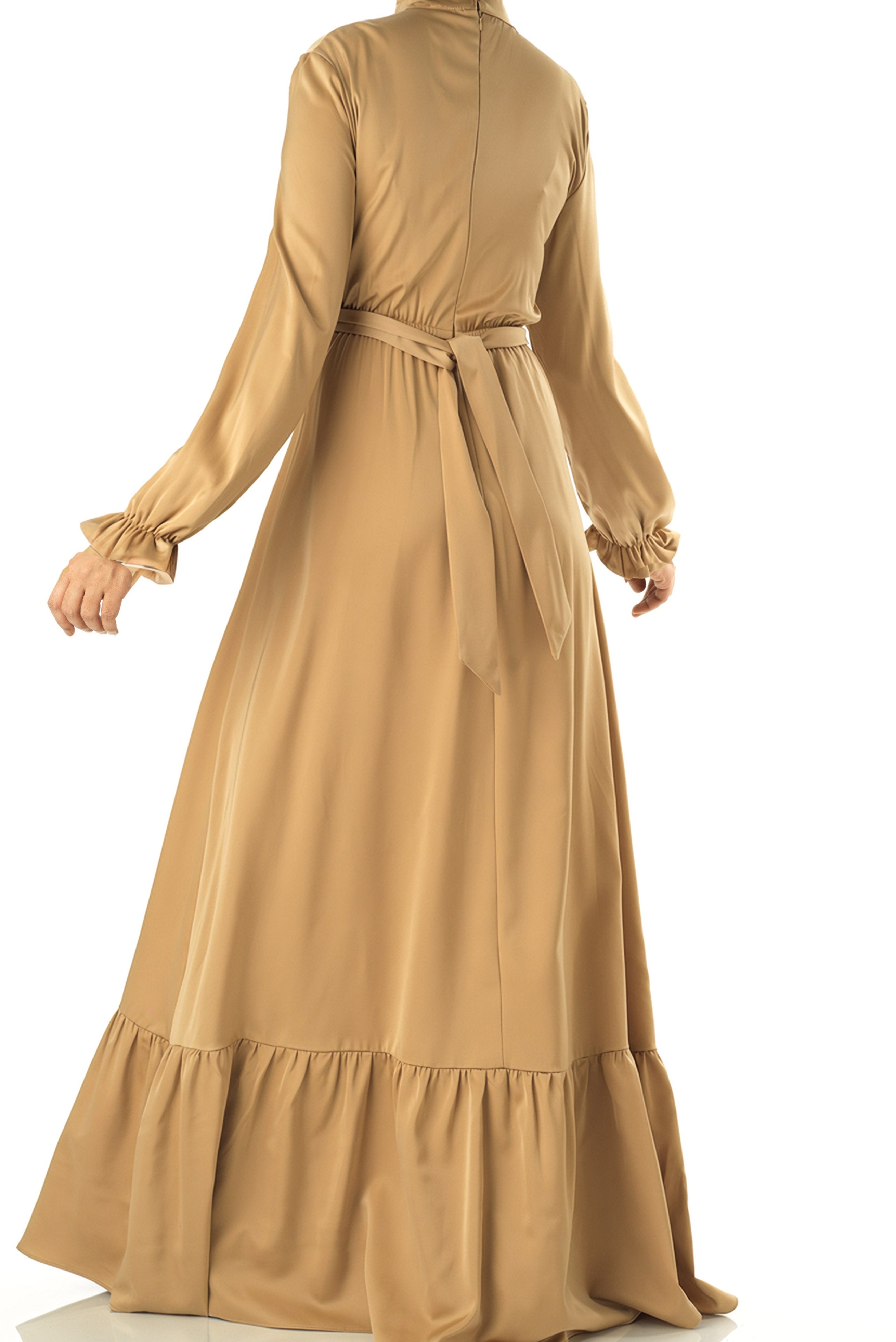 champagne Satin dreamy romance modest maxi dress Kabayare