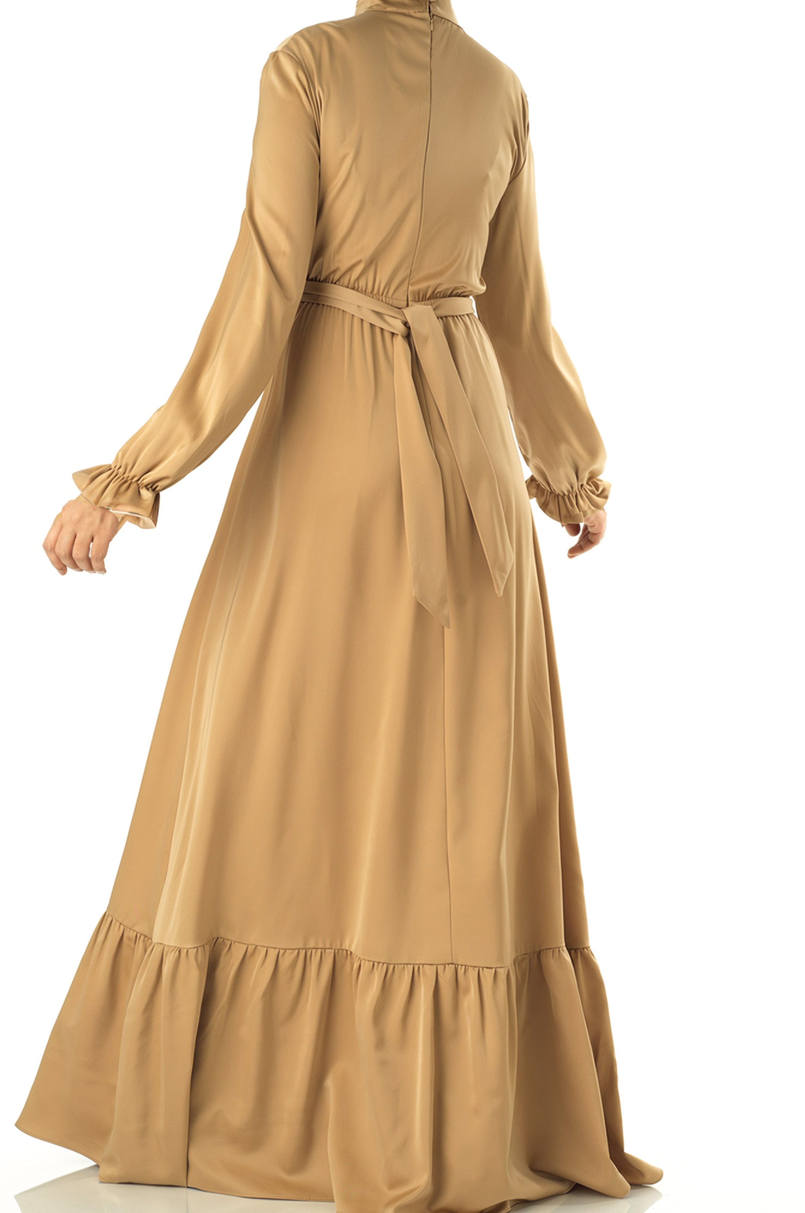 champagne Satin dreamy romance modest maxi dress Kabayare